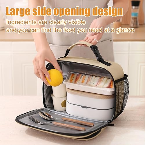 Miniatura 4 de Veki Lonchera grande con aislamiento, bolsa de almuerzo a prueba de fugas para hombres, elegantes loncheras de apertura amplia para mujeres, bolsas