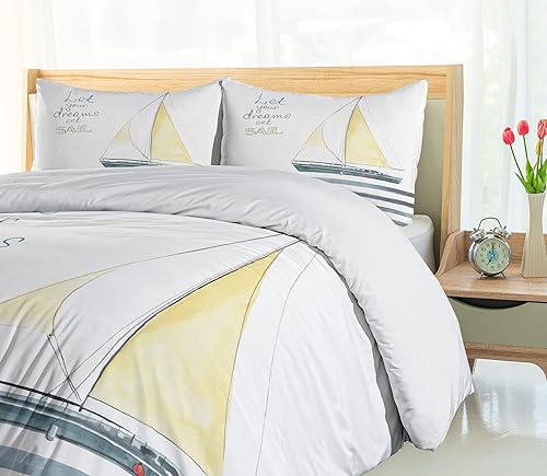 Miniatura 4 de Ambesonne Juego de funda de edredón náutico, juego de ropa de cama decorativo de 3 piezas con 2 fundas de almohada, tamaño Queen, azul gasolina