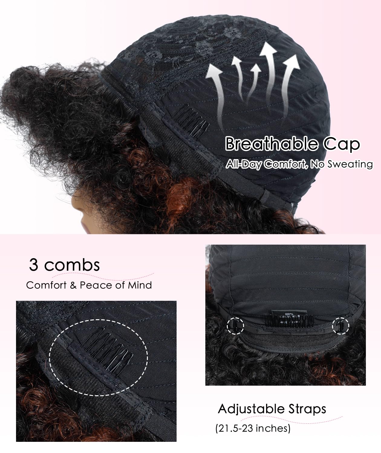 QUEEN VIRGIN REMY QVR Afro Wig for Women Short Afro Kinky Curly Bob Glueless Wigs Human Hair Natural Looking 70s Afro Wigs With Bangs Short Bouncy Afro Puff Wig For Daily Party Wear