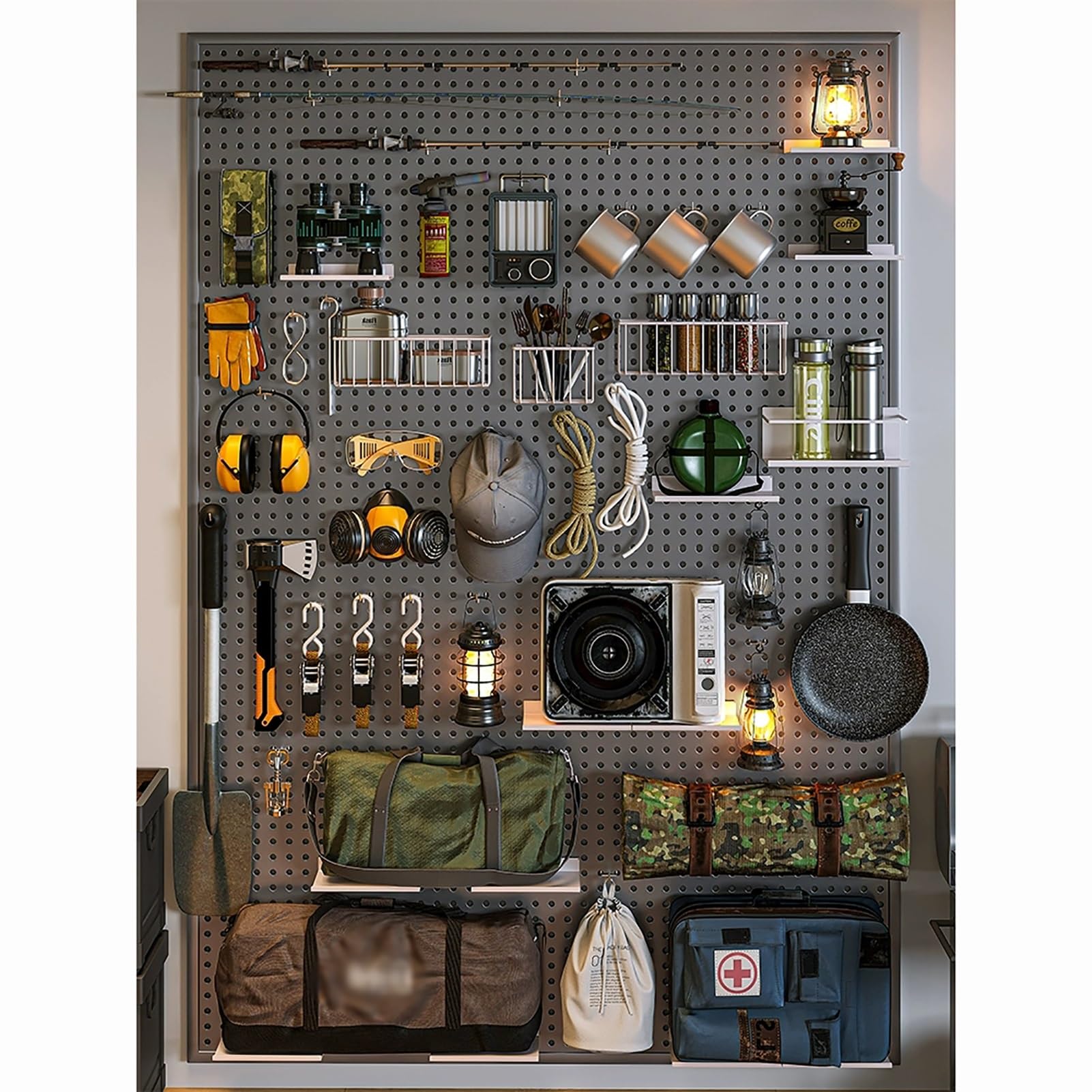 Metalowy Organizer na Tablicę Pegową, Zestaw Tablic Perforowanych, Tablica Biurowa, Tablica Perforowana na Biurko, Organizer Narzędzi do Tablicy Perforowanej w Garażu(Black,100x40cm/39x16in)
