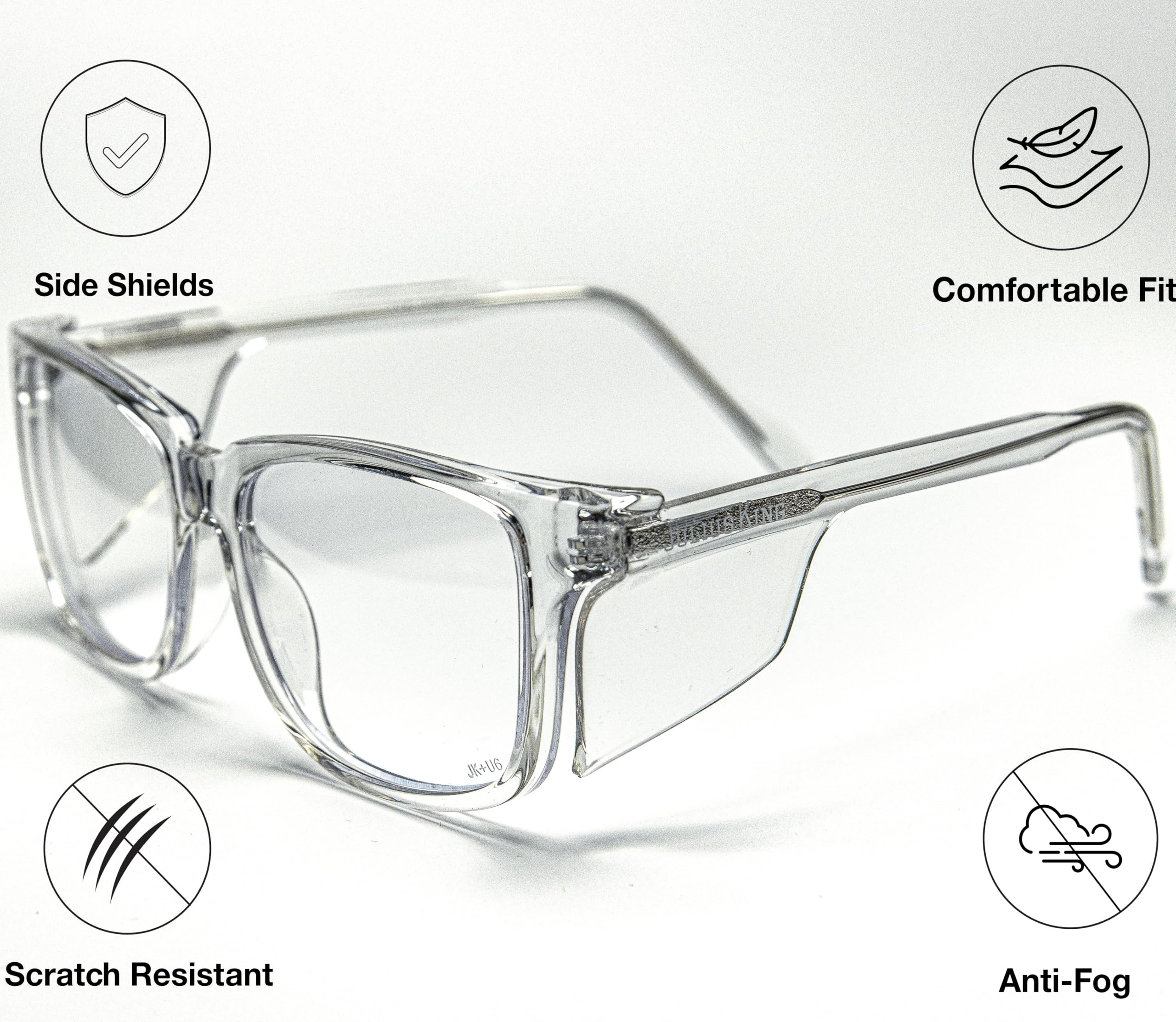 Julius King Side Shield Safety Glasses Z87+ Certified, Rectangular Frame, Anti-Fog Coated, Anti Glare, Scratch Resistant, Durable and Stylish, Eyewear for Men & Women (Clear Lens)