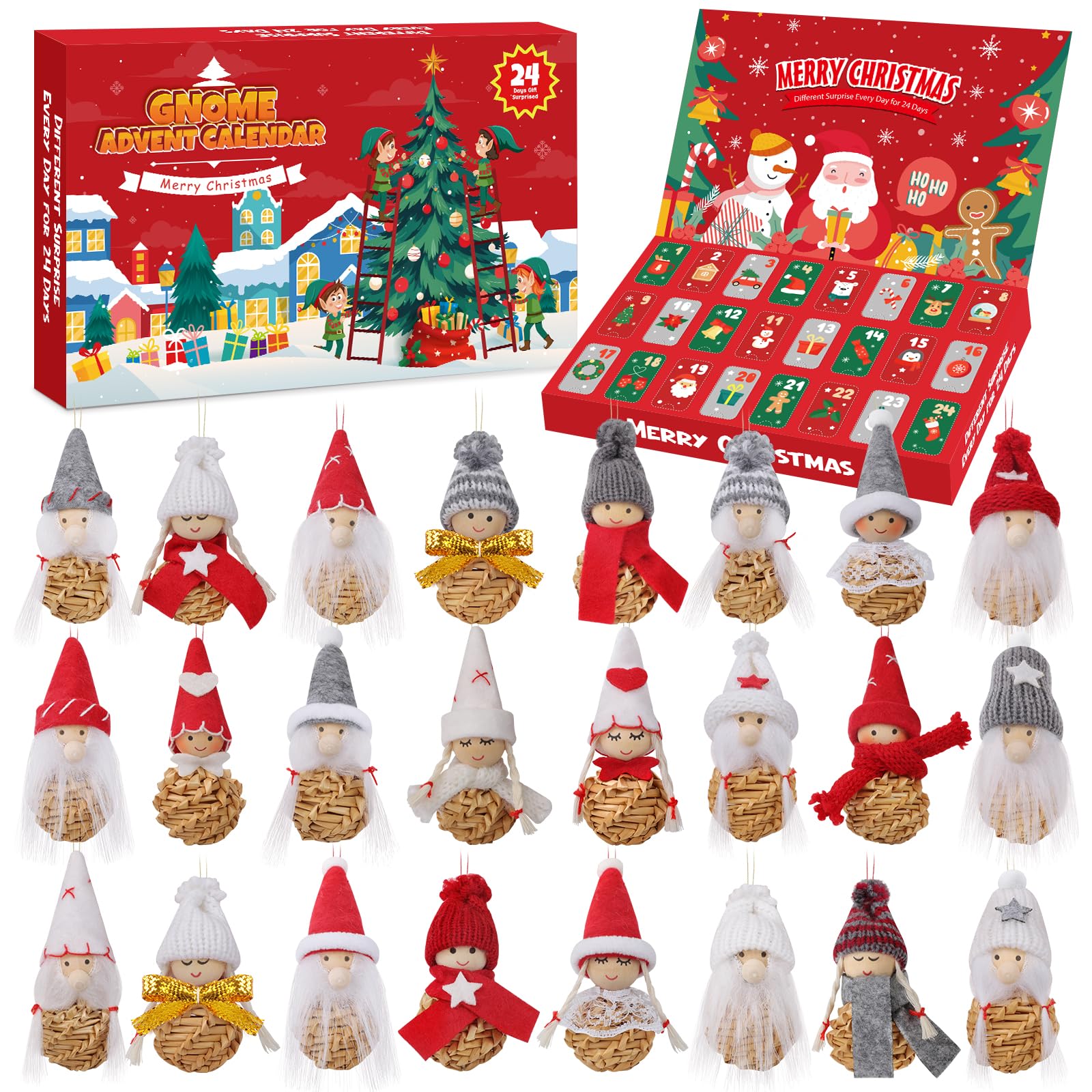 Calendario Adviento Gnomos Navideños 2026, 24 Piezas Adornos Árbol Navidad Originales