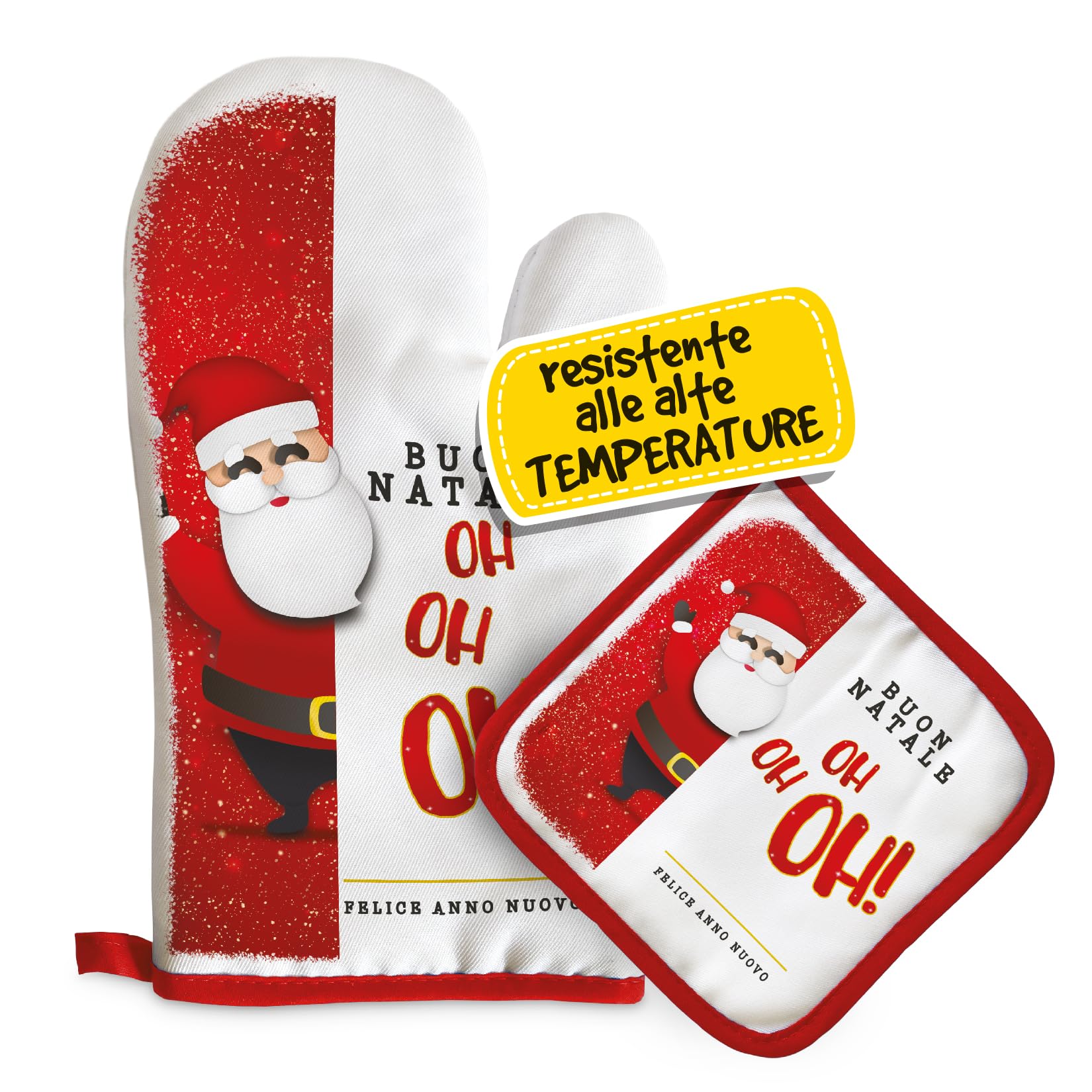Set Guanto E Presina Natalizia Con Babbo Natale Sulla Slitta - Regalo Originale Per La Cucina