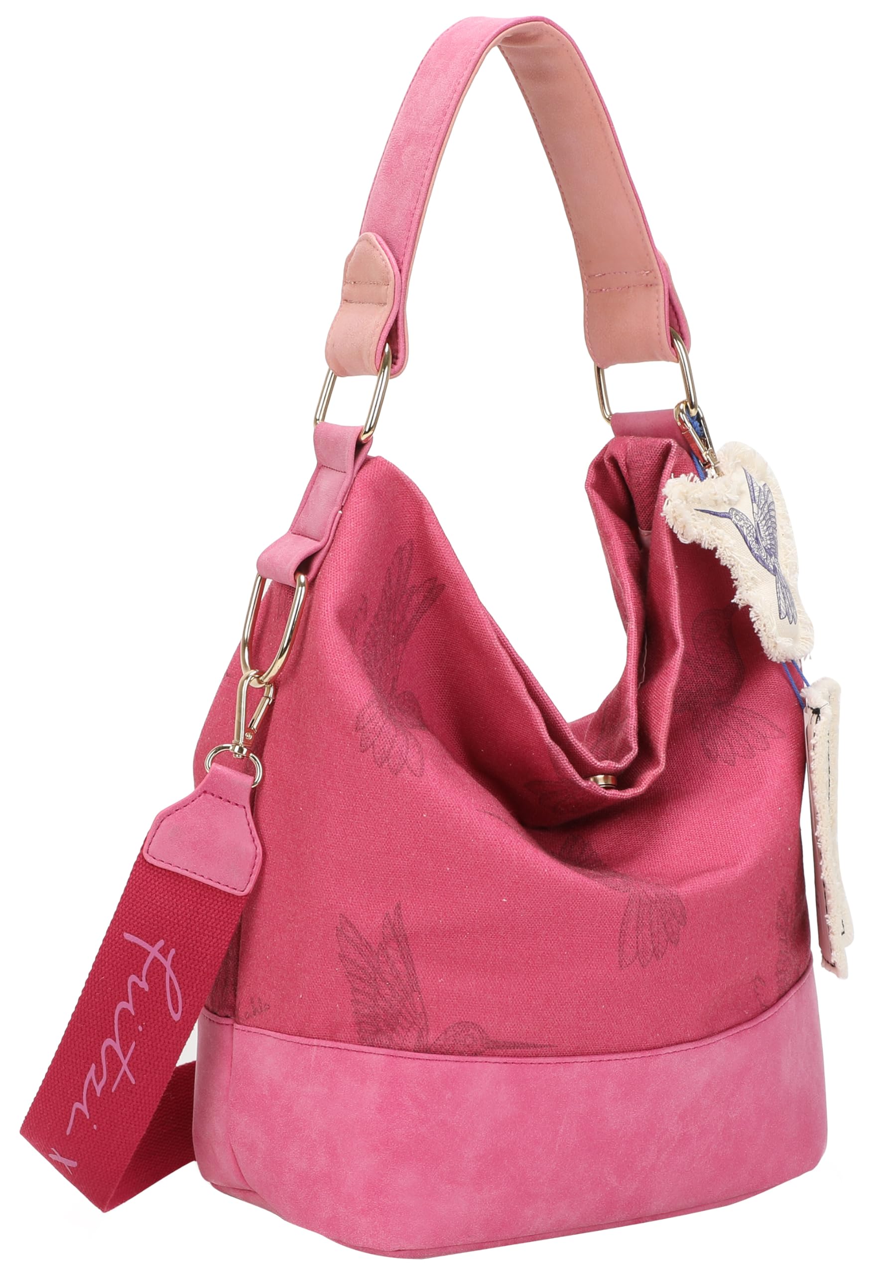 Fritzi x Frida Kahlo Izzy07 Limited Kolibri bolso hobo mujer canvas bolso hombro bolso ciudad bolso viaje bolso diario cierre magnético asas resistentes 37 x 27 x 17 cm - Pink, Naranja, Verde