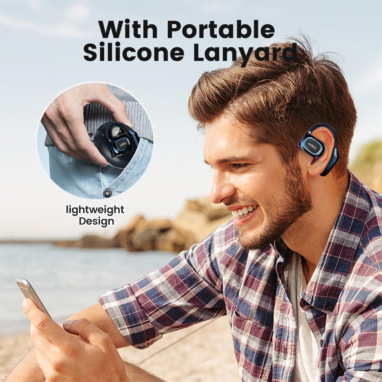 True Open Ear cuffie, auricolari Bluetooth 5.4 senza fili Open Ear Bluetooth con ganci per le orecchie regolabili, ultra-comfort, vestibilità aderente, suono potente, chiamate chiare, tempo di