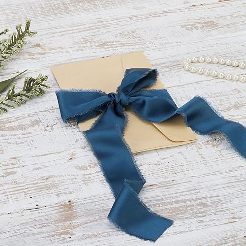 Miniatura 7 de Keypan Cinta azul oscuro para envoltura de regalos, cintas de tela deshilachada de gasa de satén de seda para manualidades, ramos de flores,