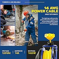 Vista 3 de Goodyear Carrete de cable de extensión retráctil de 14 AWG x 100 pies 3C SJTOW Cable SJTOW Conector triple Clasificación de potencia 125 voltios CA