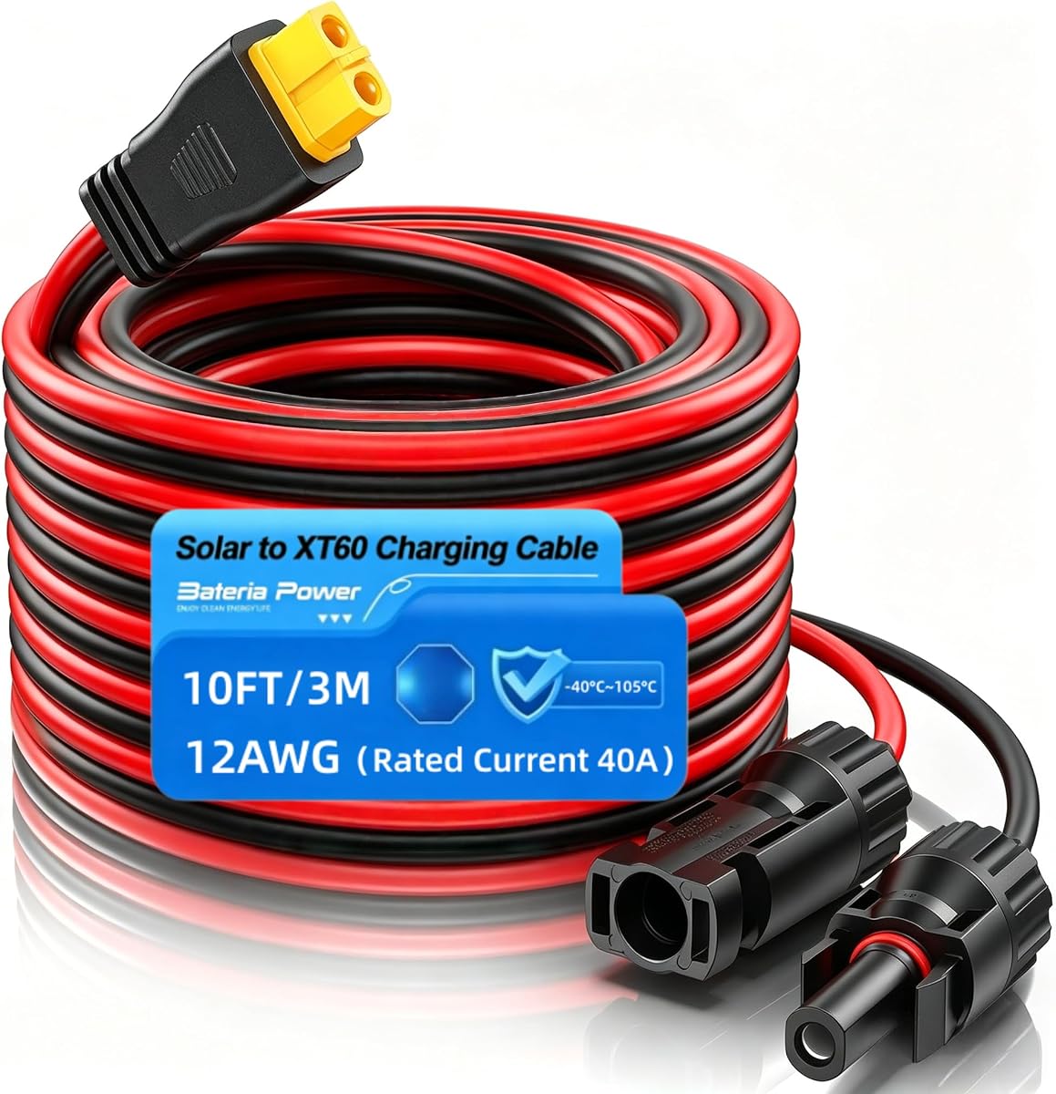 10FT/3M Solar Panel Cable 12AWG Solar Panel Connector to XT60 Charge Adapter for Connecting to Portable Power Station, RV, EcoFlow, Anker, BLUETTI & Generator