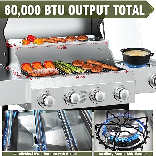 Miniatura 17 de Bestfire Parrilla de gas propano de 5 quemadores de 68,000 BTU con quemador lateral, parrilla de barbacoa de acero inoxidable de grado profesional