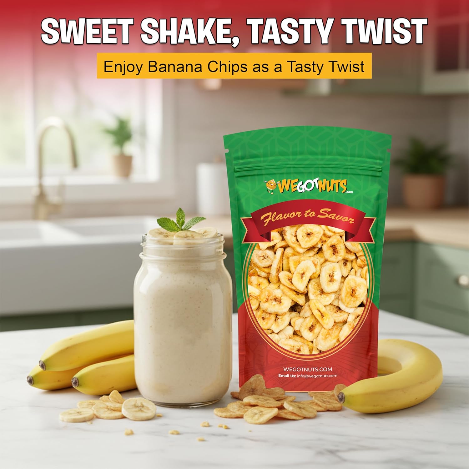 We Got Nuts Premium Dried Banana Chips 64oz (4 Pounds) Fresh, Crispy & Sweetened, Sealed For Freshness - We Got Nuts