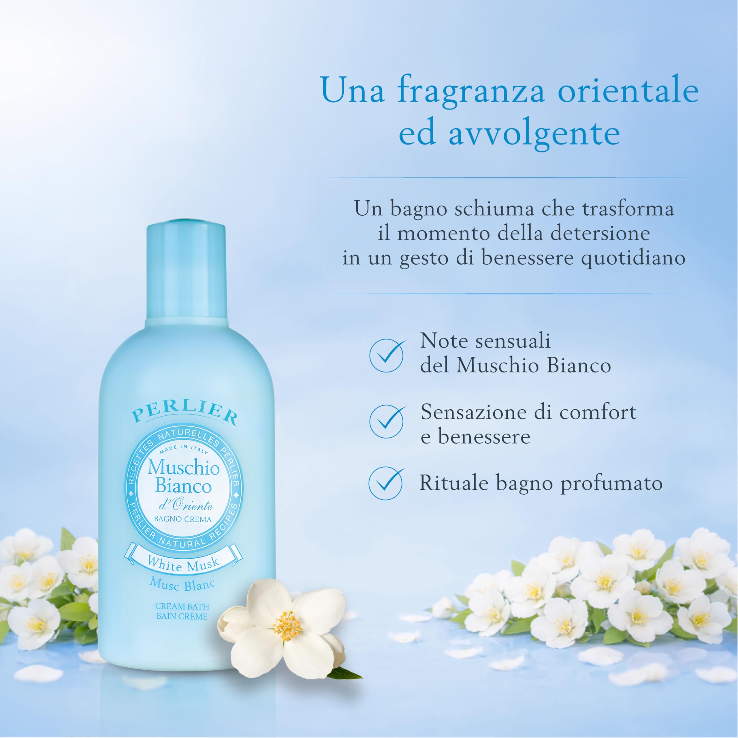 Perlier Ricette Naturali, Bagno Schiuma Muschio Bianco, Neutro, 500 Millilitro