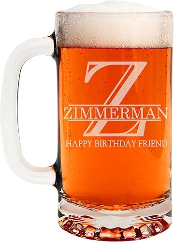 Miniatura 194 de Taza de cerveza de vidrio con monograma grabado de 16 onzas (letra T), regalos de cerveza personalizados de la A-Z para hombres, Día del Padre