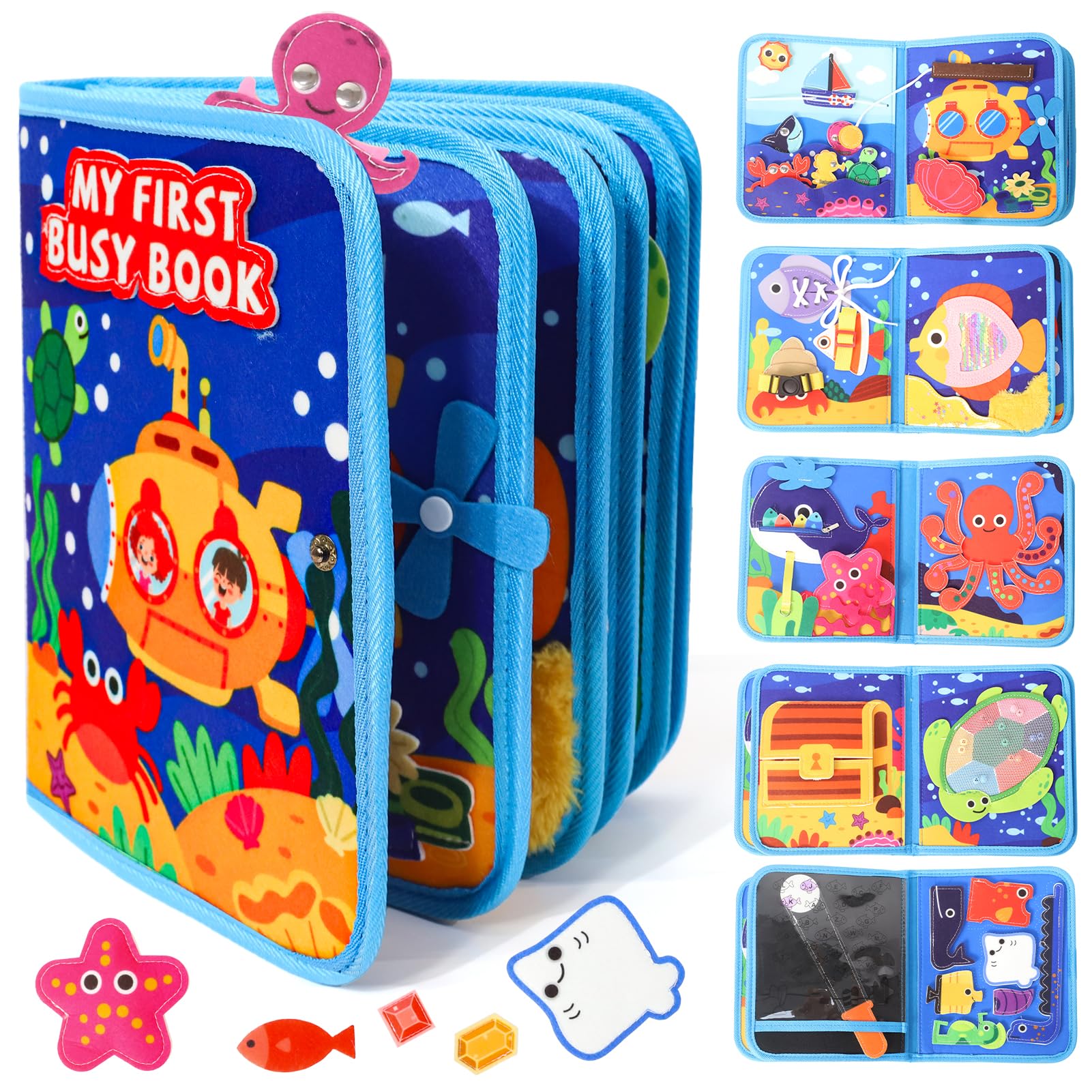 LZDMY Montessori Book for Kids 1 2 3 Years, Busy Board Sensory Board Educational Ocean Theme Interactive Toy Fine Motor Skills Toys Activity Portable Birthday Gift