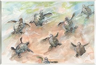 Stupell Industries Baby Sea Turtles Swimming Shore Wood Wall Art, Design by Diannart