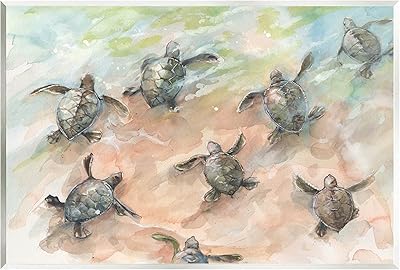 Stupell Industries Baby Sea Turtles Swimming Shore Wood Wall Art, Design by Diannart