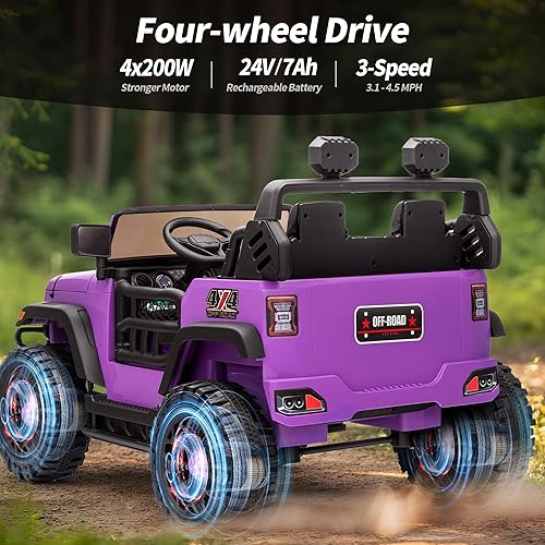 Miniatura 3 de Auto de juguete de 2 plazas para niños, camión de 24 V 4 x 4 con control remoto, motores de 4 x 200 W, color morado