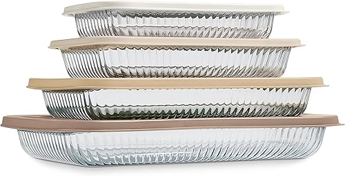 Miniatura 15 de COOK WITH COLOR - Juego de 8 piezas de refractarios profundos de vidrio con tapas de plástico, para hornear y almacenar alimentos, aptos para