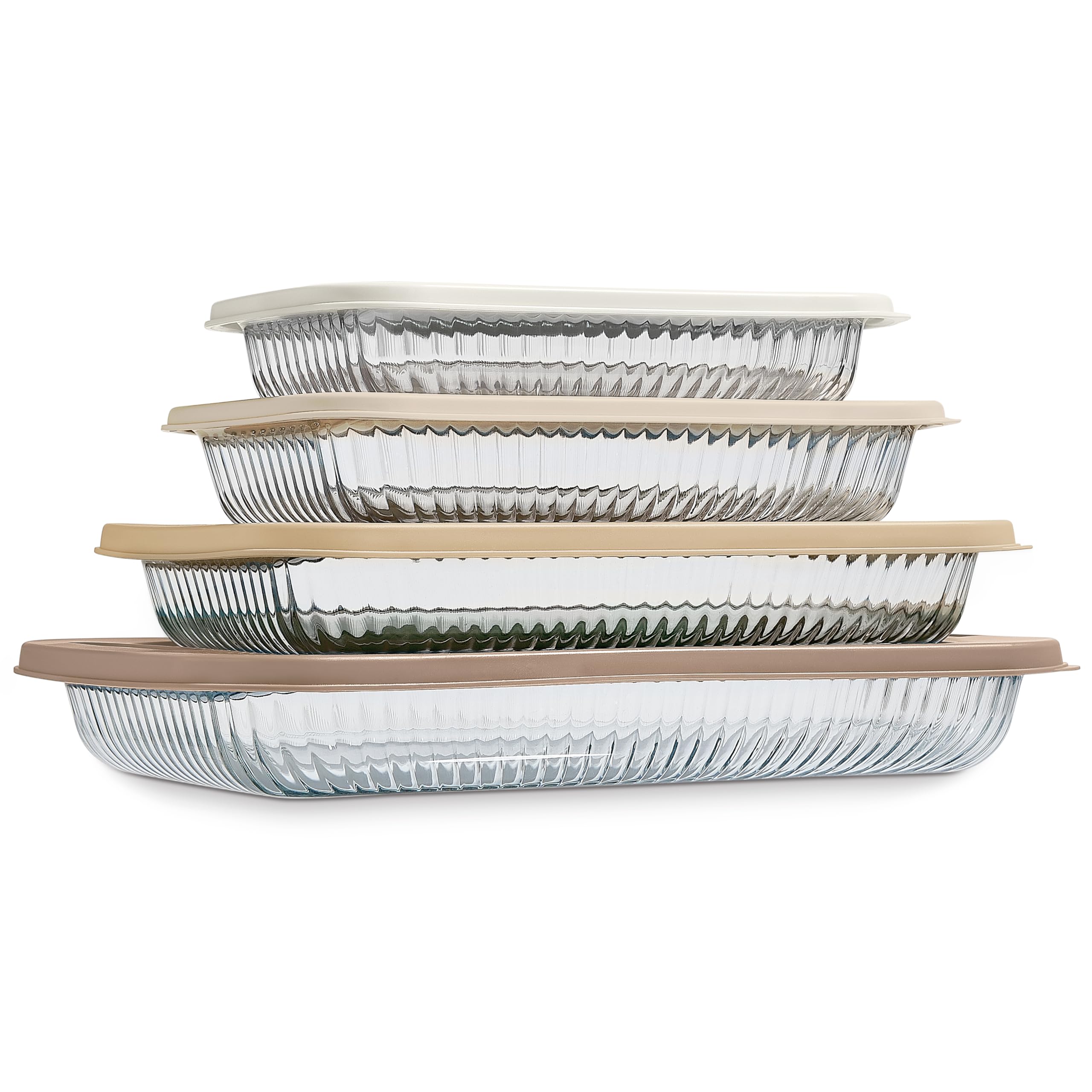COOK WITH COLOR Glas-Backformen-Set mit Deckel, tiefe Auflaufform, Lebensmittelbehälter, ofen-, gefrier- und mikrowellengeeignet, transparenter Behälter, Braun, 8-teilig
