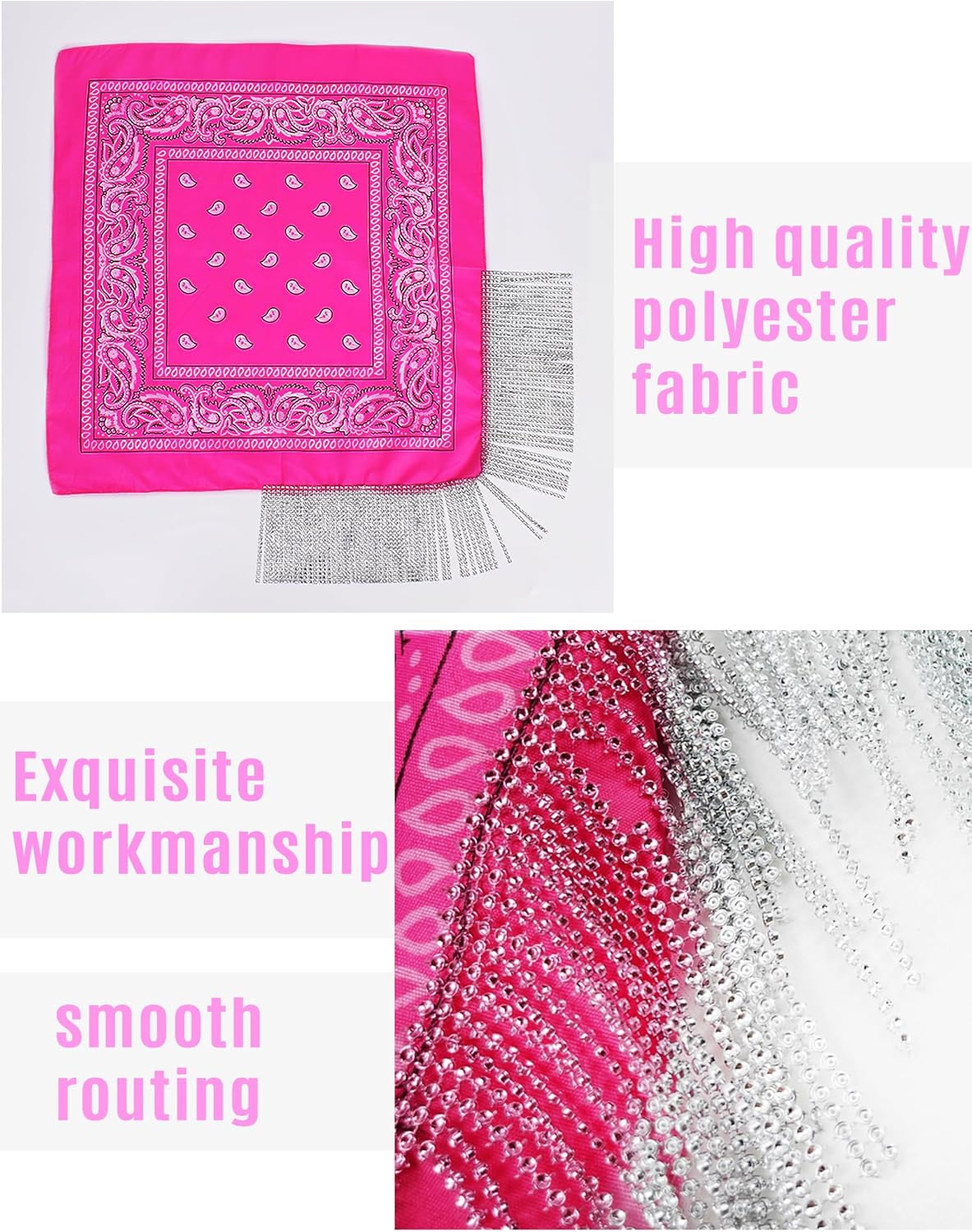 Fringe Rhinestone Bandana with Heart Sunglasses, Disco Cowgirl Boy Paisley Pattern Face Mask Square Scarf Headwear - Image 4