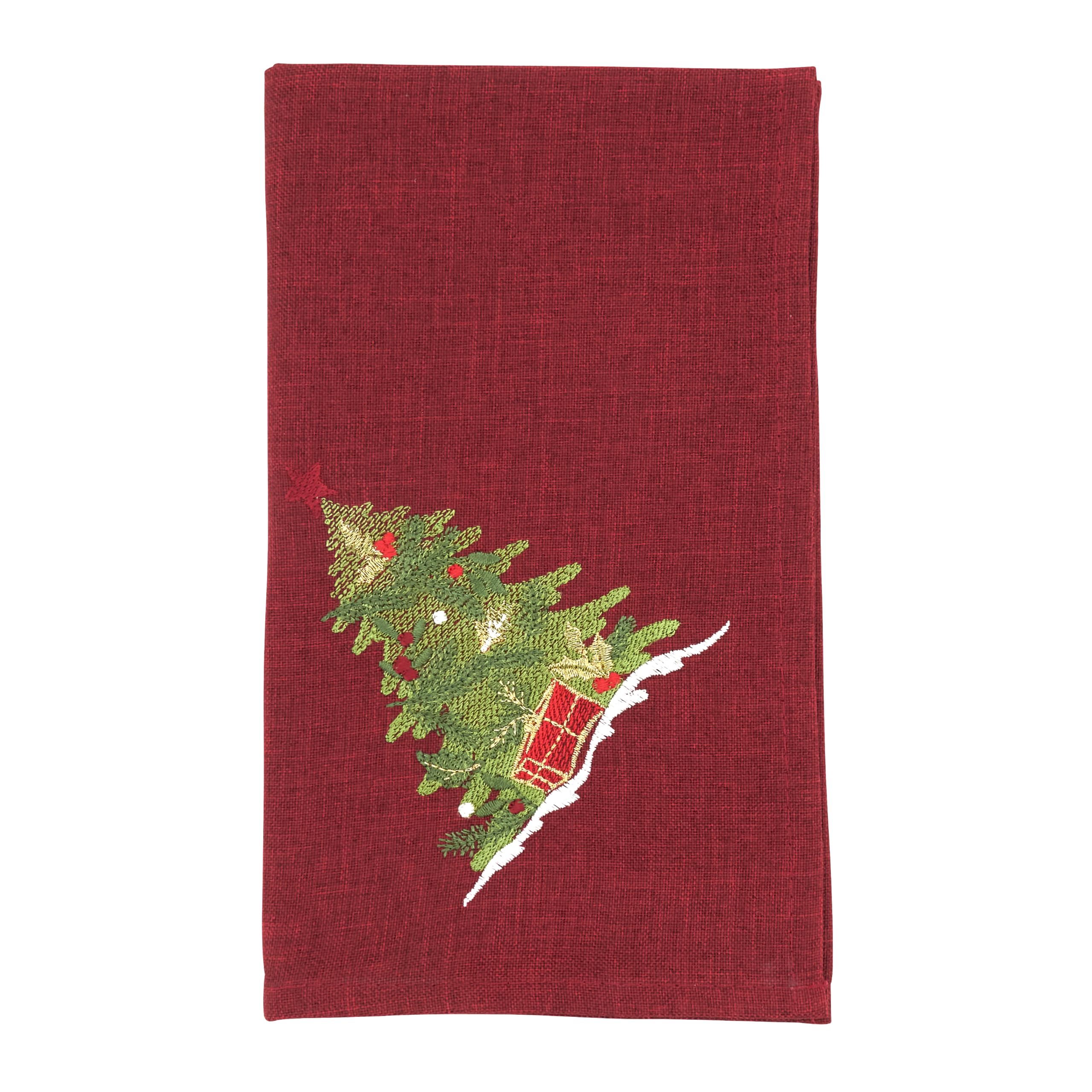 SARO LIFESTYLE Embroidered Christmas Tree Cloth Napkins (Set of 4) - Holiday Dinner Napkins for Christmas Entertaining & Festive Table Décor, 20"x20", Red