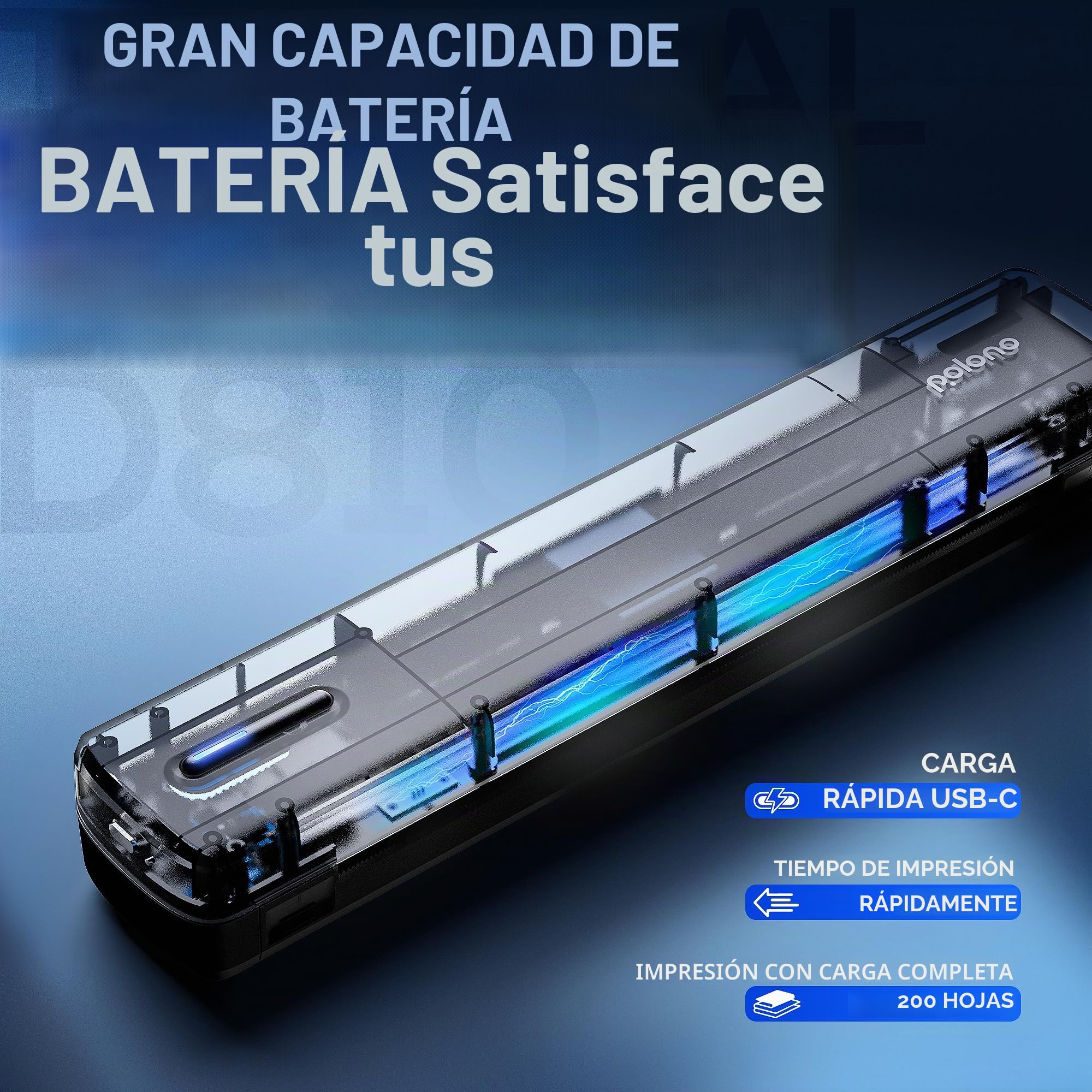 POLONO Impresora térmica A4 inalámbrica para viajes, impresora móvil A4 compatible con formato carta US de 8,5"x11", impresora portátil compatible con iOS, Android, portátil para oficina, coche, negro