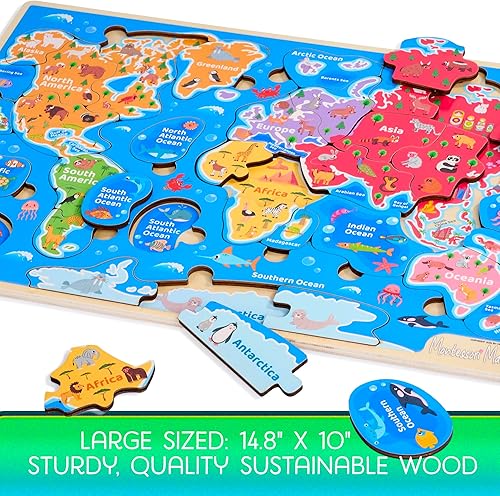Miniatura 4 de Montessori Mama Rompecabezas de madera con mapa del mundo, rompecabezas de continentes y océanos para niños de 4 a 6 años. Juguetes educativos