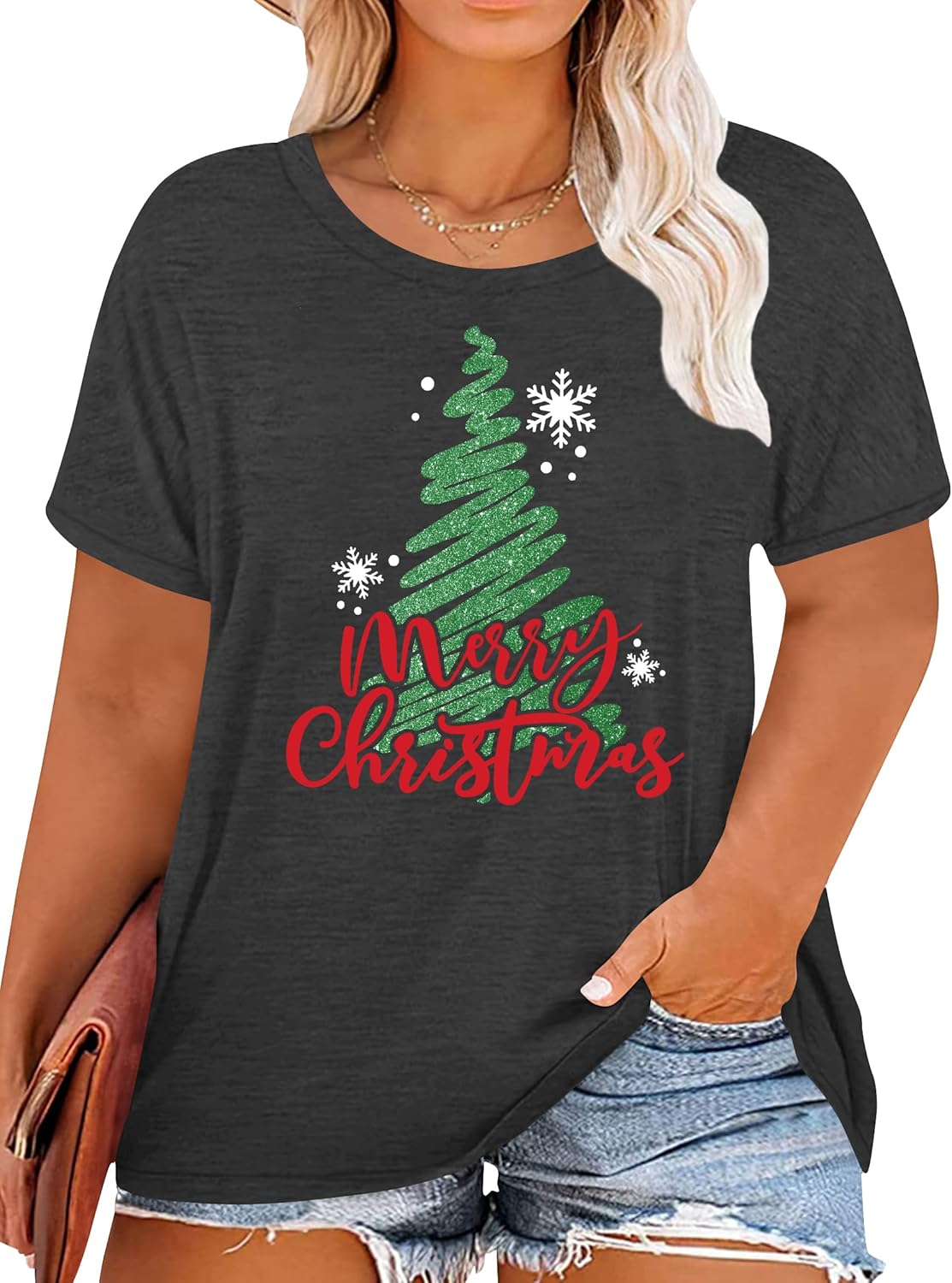 Plus Size Christmas Shirts for Women Merry and Bright Christmas Shirt Believe Christmas Graphic Short Sleeve Tee Tops