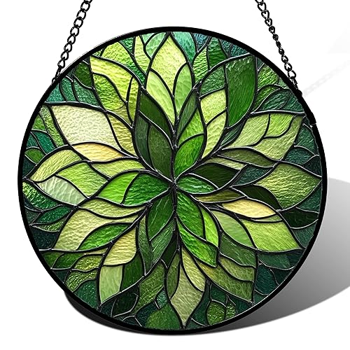 HWRHTR Stained Glass Window Hanging - Green Gradient Flowers Suncatcher