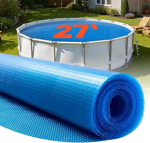 VEVOR Solar Pool Cover, 27 ft Round Pool Bubble Cover, 16 Mil Pools Solar Blanket with Bubble & PE Material, Daytime Heat Absorption, Nighttime Heat Retention, Heat Retaining Solars Covers, Blue