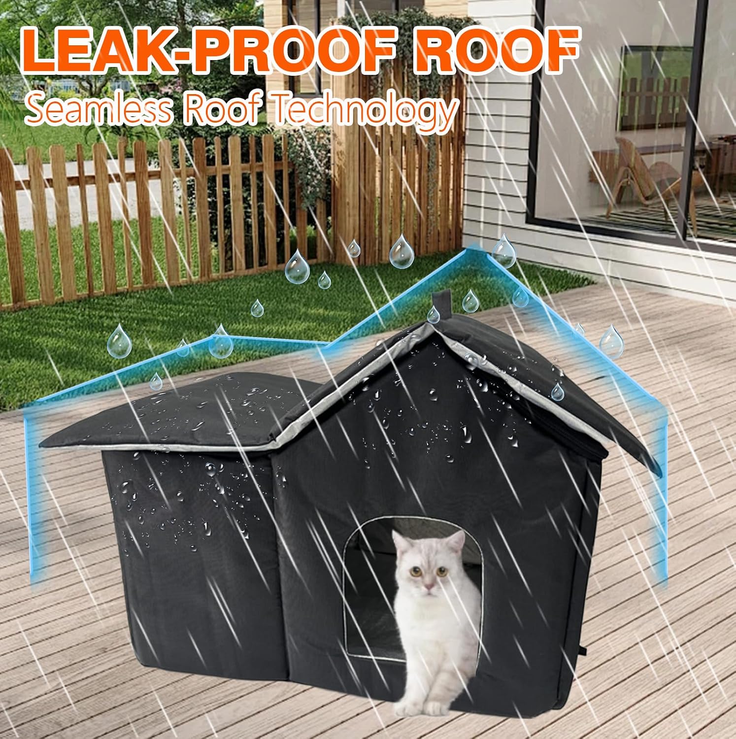 Weatherproof Insulated Outdoor Cat Shelter,Leak-Proof Base, Effortless Assembly, Cozy Haven for Stray/Outdoor Cats (Black)