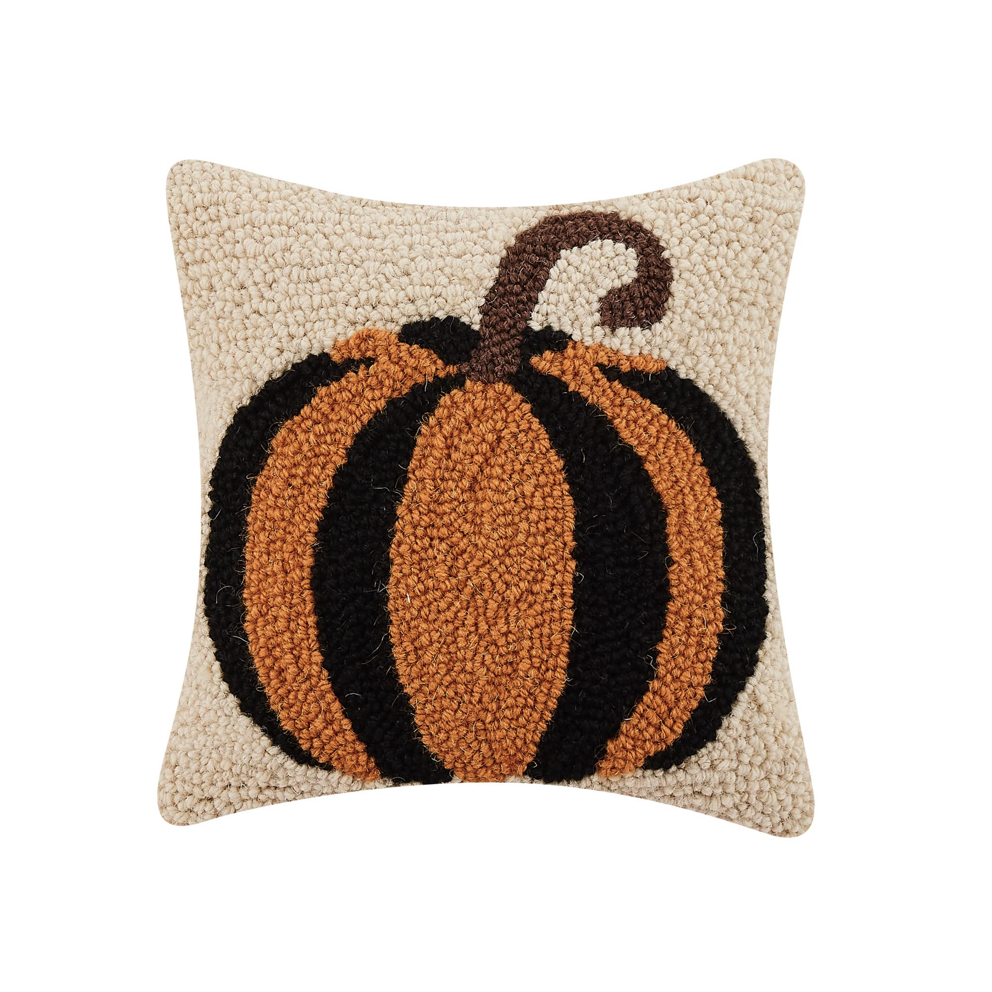 Peking Handicraft Pumpkin Hook Polyfill Hook Throw Pillow, 10-inch Square, Wool and Poly Velvet, Holiday Seasonal Decoration