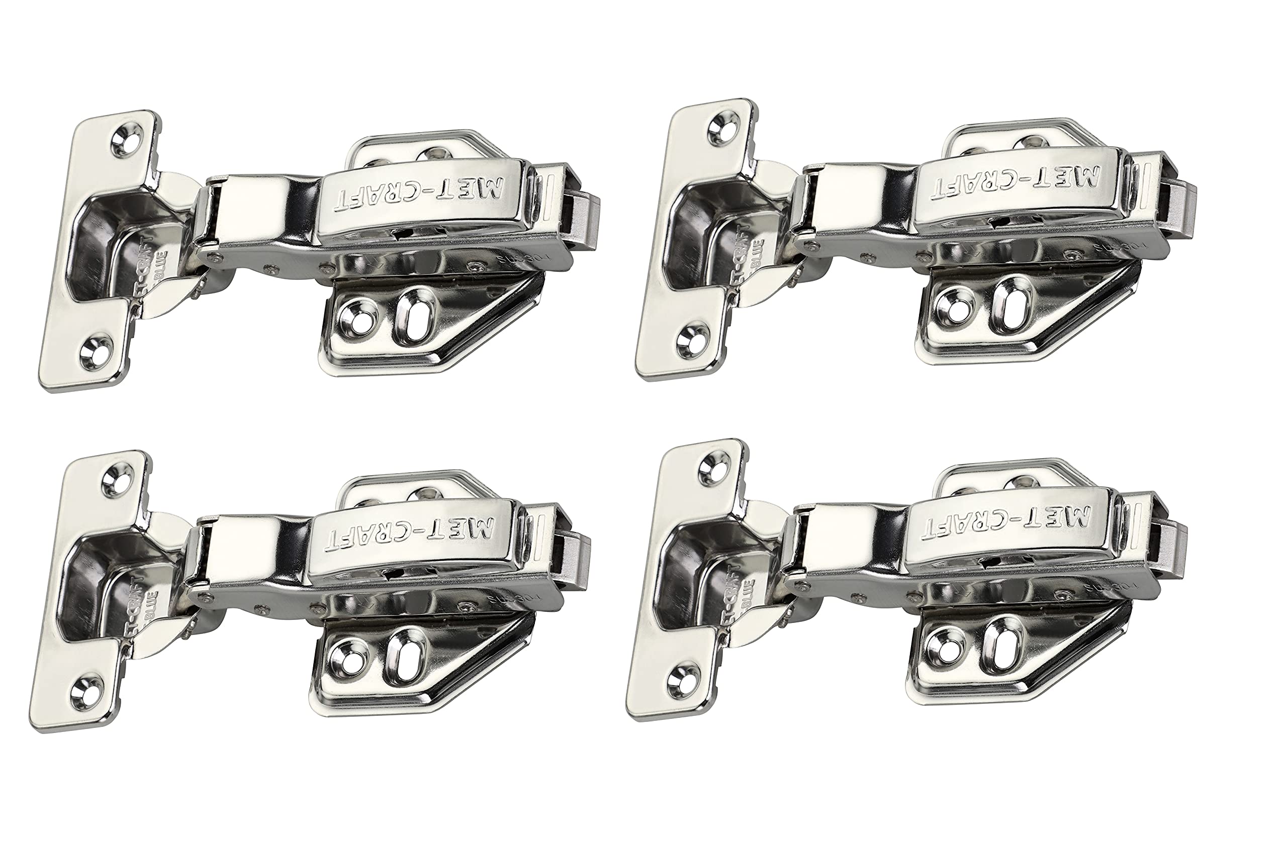 Met Craft Stainless Steel Be Blue Soft Close Hydraullic Clip On Concealed Hinges for Half Overlay Door Pack of 2 Pair (8 Degree Crank, Silver)