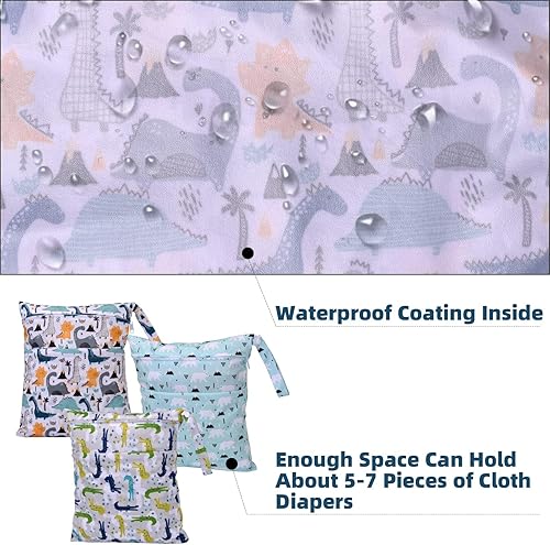 Miniatura 5 de 3 bolsas de tela para pañales húmedos y secos, impermeables, reutilizables, con dos bolsillos con cremallera, para viajes, playa, piscina,
