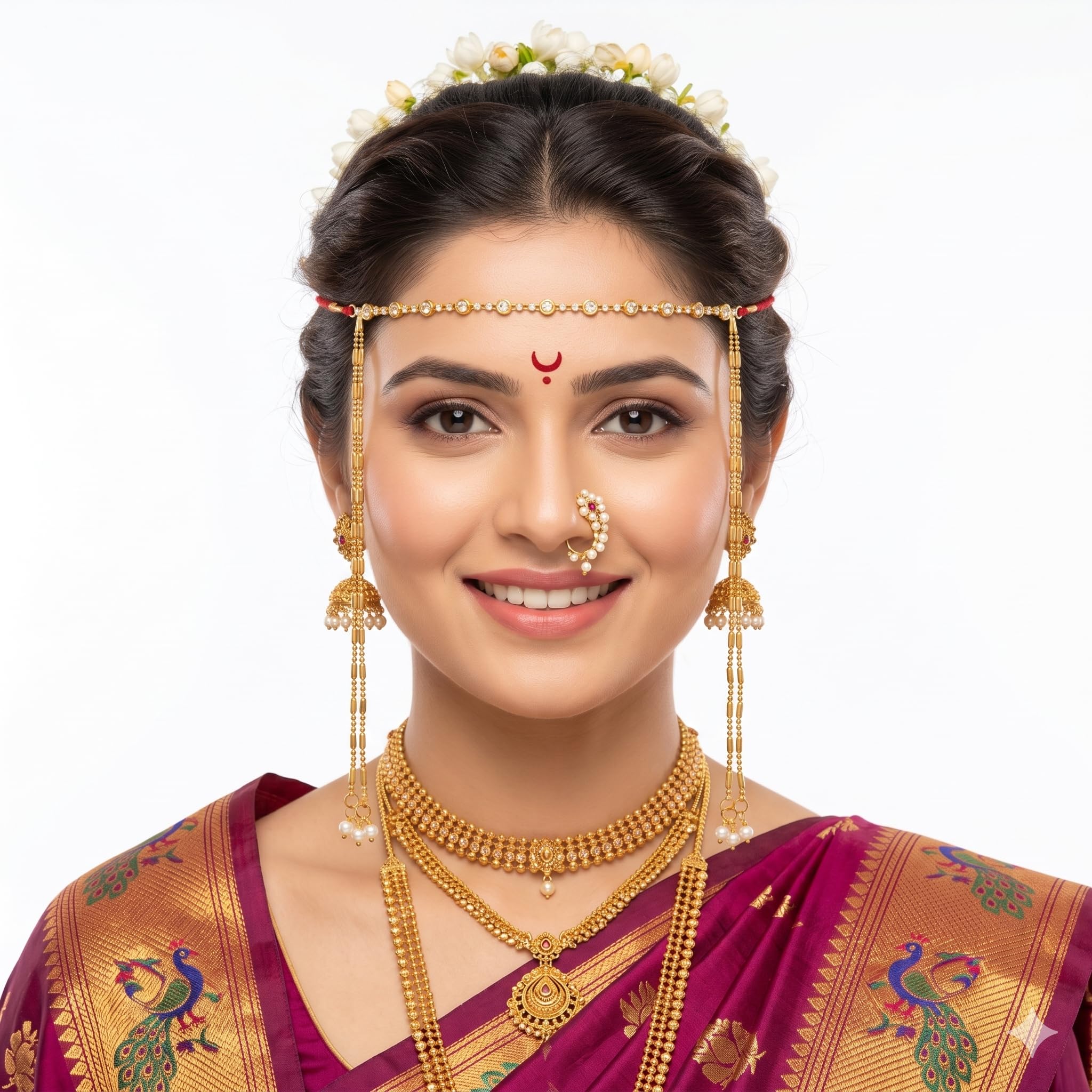 Mundavalya for wedding - golden Mundavalya for bride and groom- Traditional Fancy Golden Designer Classy Mundavalya | Mundavli Bashing For Wedding | Gold-Plated Beaded Strings with Hanging Pearls | ( Pack of 2 ) Gold plated mundavalya for weddings-image-36