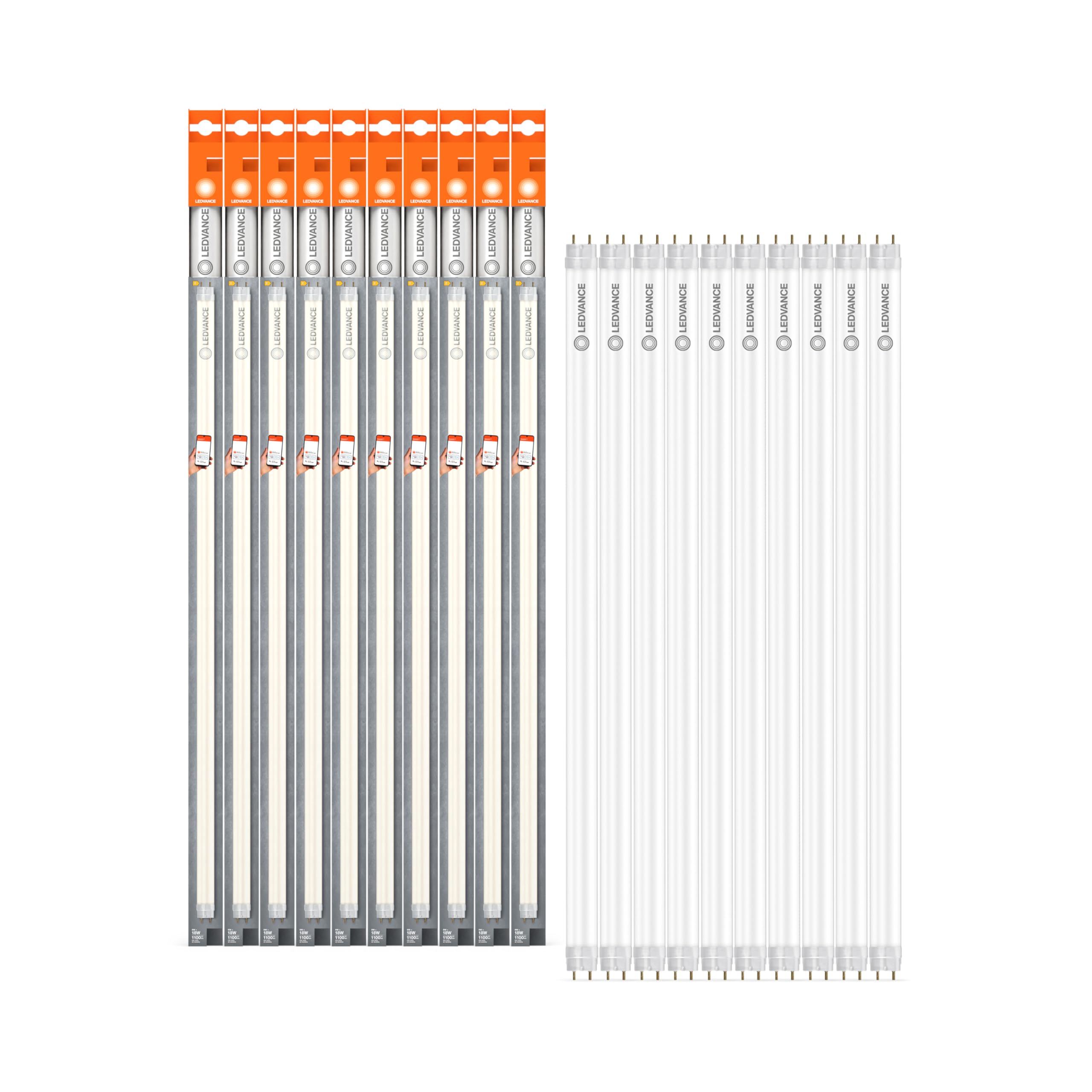LEDVANCE Smart LED Tube with WiFi Technology, G13-base matt Optics,Lict Colour Changeable (2700K-6500K), 1100 Lumen, 18W-Replacement, smart dimmable, 10-Pack