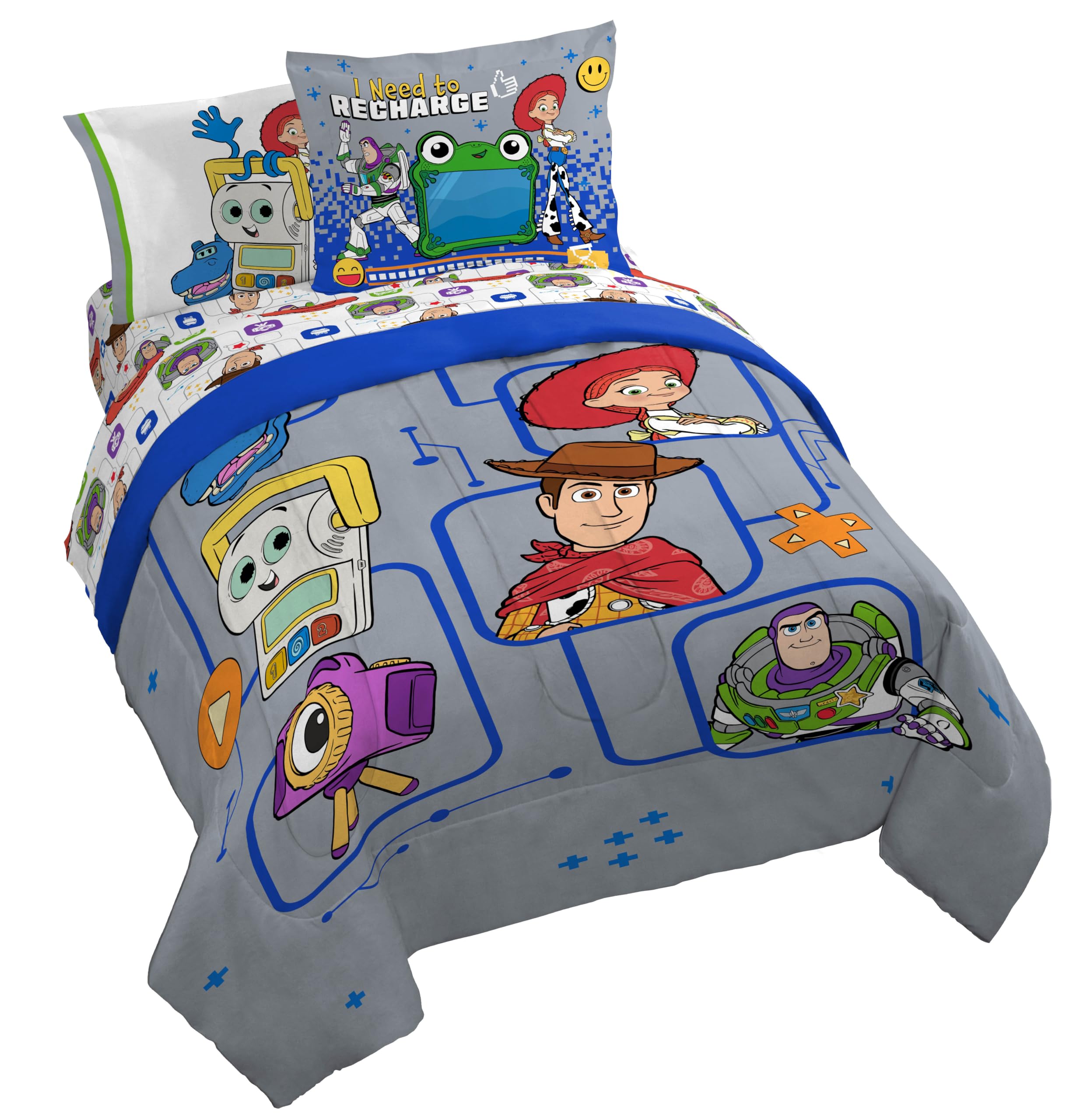 Jay Franco Kids Comforter Set Includes Sheets and Pillow Covers - Soft and Cozy Bed Set for Stylish Room Decor, Official Licensed Bedding, Grey - Toy Story, 7 Piece Queen