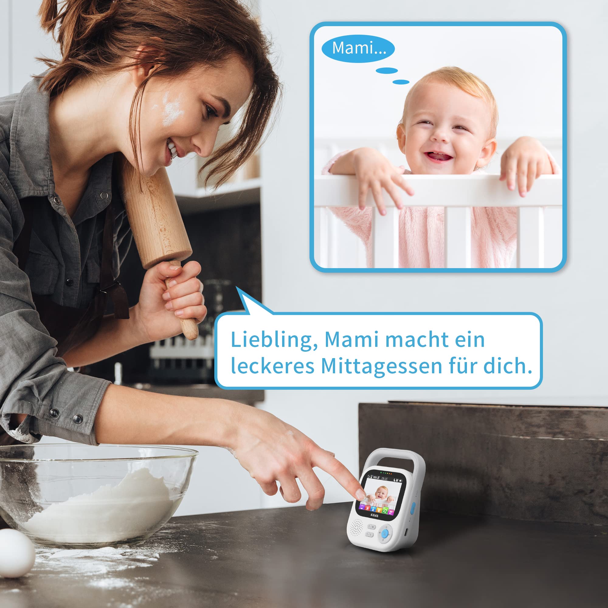KAWA Monitor de bebé con 2 cámaras, cámara HD 2K de 2,8 Pulgadas, sin WiFi, visión Nocturna, grabación y reproducción, 2 vías, Zoom 4X, Lullabies, Monitor de bebé de 1000 pies, S5
