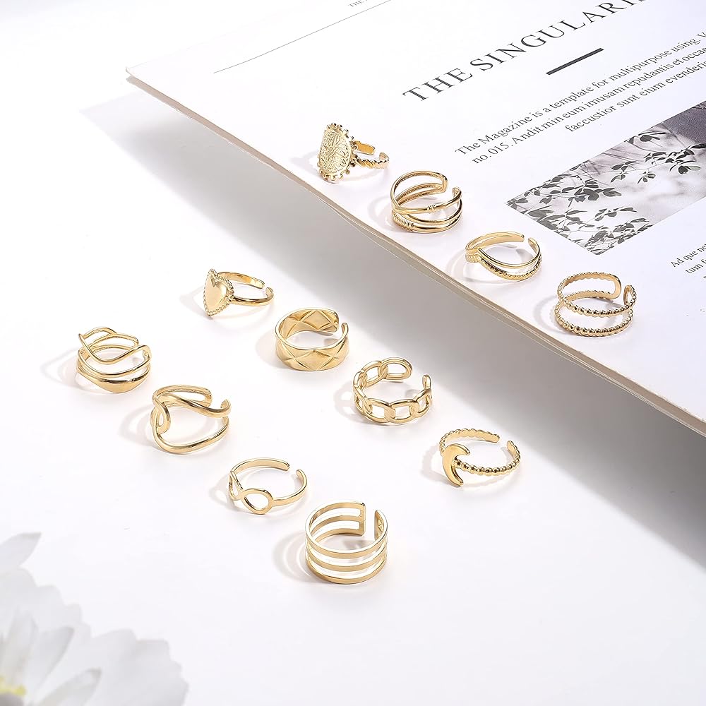 Bague Acier Inoxydable Rétro 5 Bagues Femme Acier Inoxydable XOXVURI - Vintage, Réglables, Empilables - Style Phalange Minimaliste Bagues Phalanges Ajustables