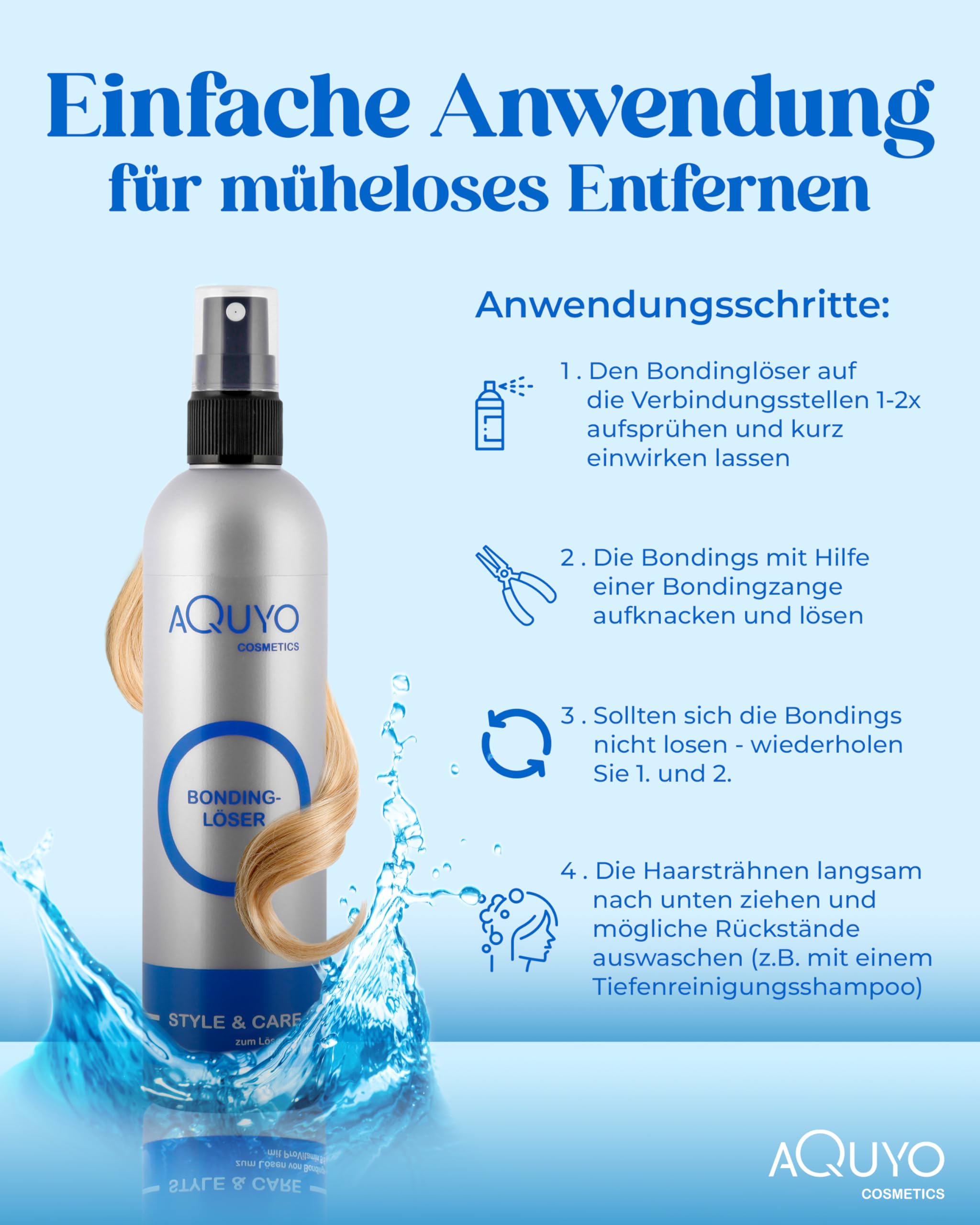 Style & Care Bondinglöser, Bonding Lösungsmittel zum entfernen von Bondings und Extensions (3x 200ml) | Spray Löser von Haar Tapes und Haarverlängerungen, Hair Bonding & Tape Remover