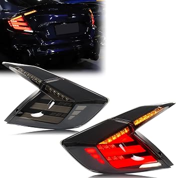 New Accessory Compatible with Honda Civic 2016-2021 Sedan 10th Gen Full LED Tail Lights with Sequential Turn Signal Dynamic Animation Rear Lamps Assembly Not Fit Hatchback Coupe Gray