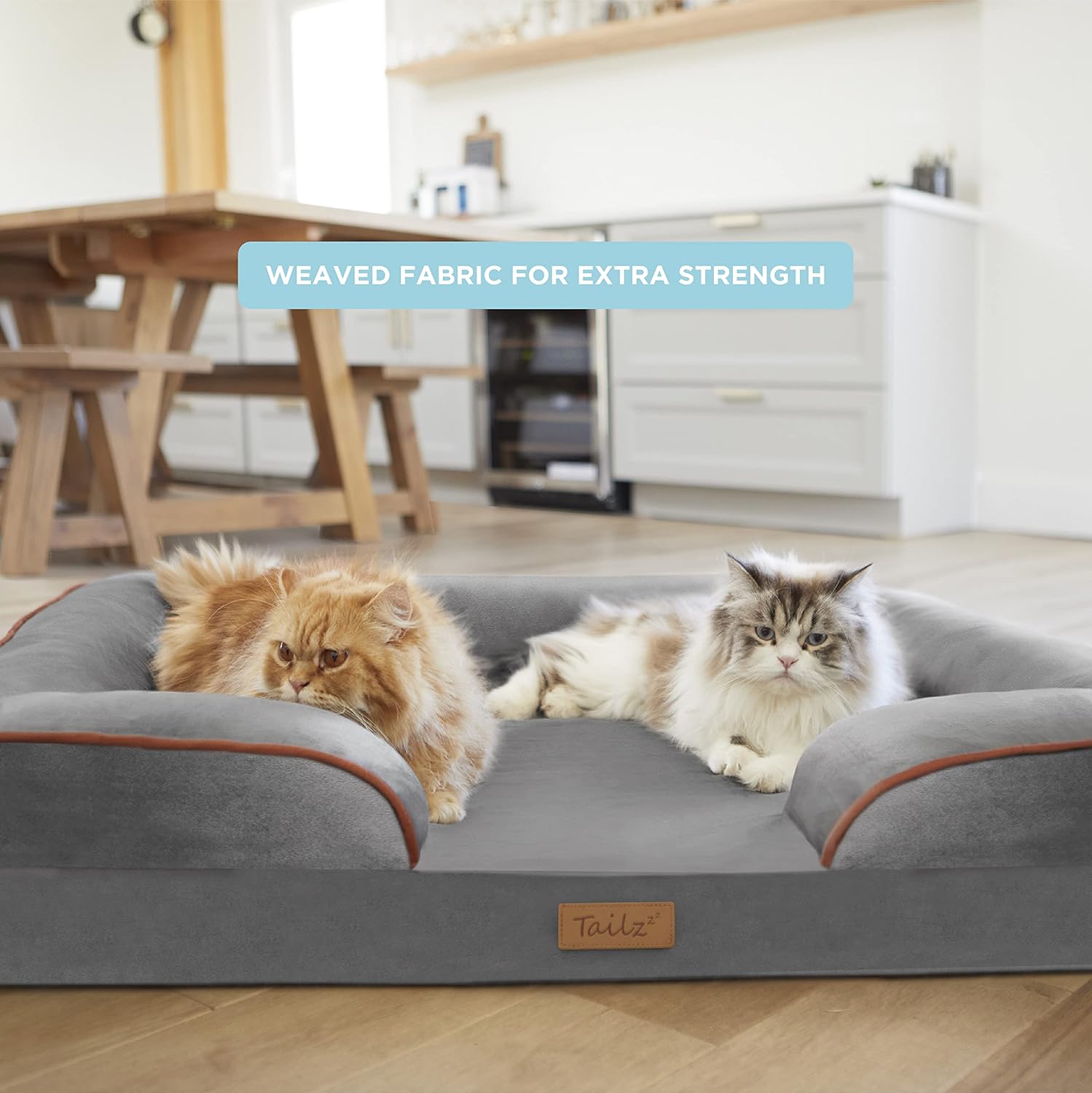 Pet Bolster Mattress, Large to Extra Large Crate Mattress, 2-in-1 Cool Gel Infused with High Density Foam Calming Mattress, Bumper for Support, Anti-Slip Base, TailZzz Snuggle Pet Mattress
