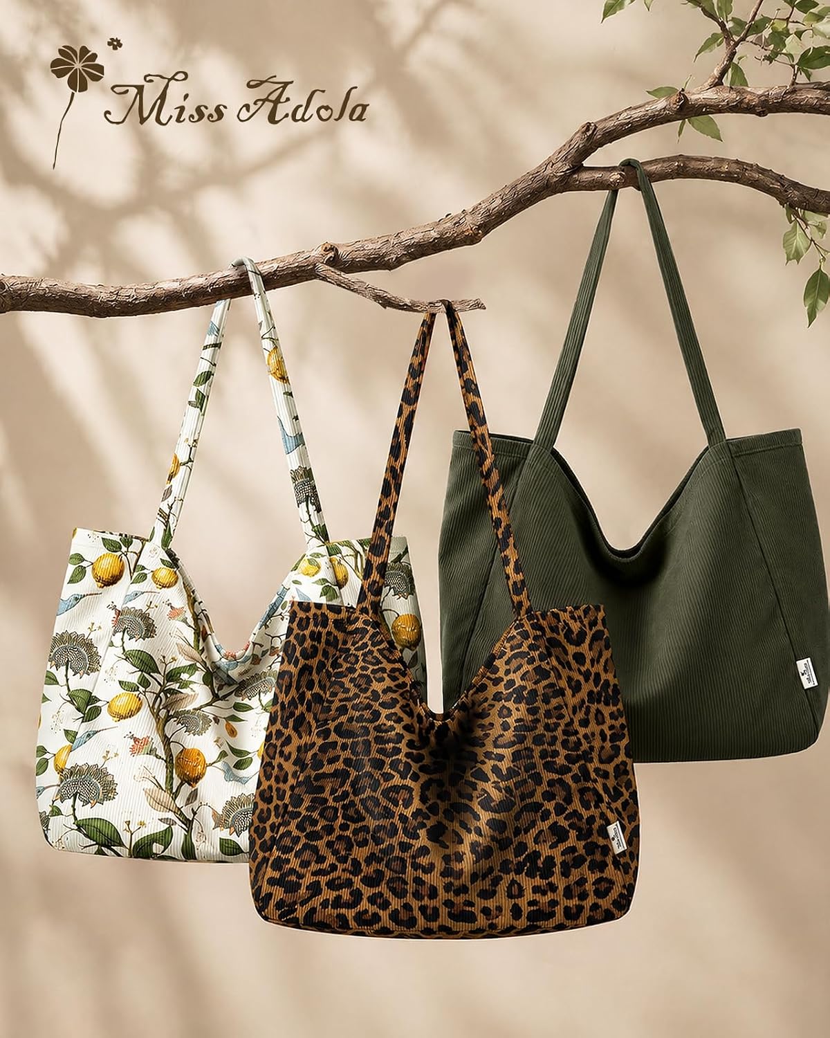 Miss Adola Corduroy Hobo Bags for Women, Large Slouchy Shoulder Bag, Bohemian Everyday Tote for Work Travel Casual Use