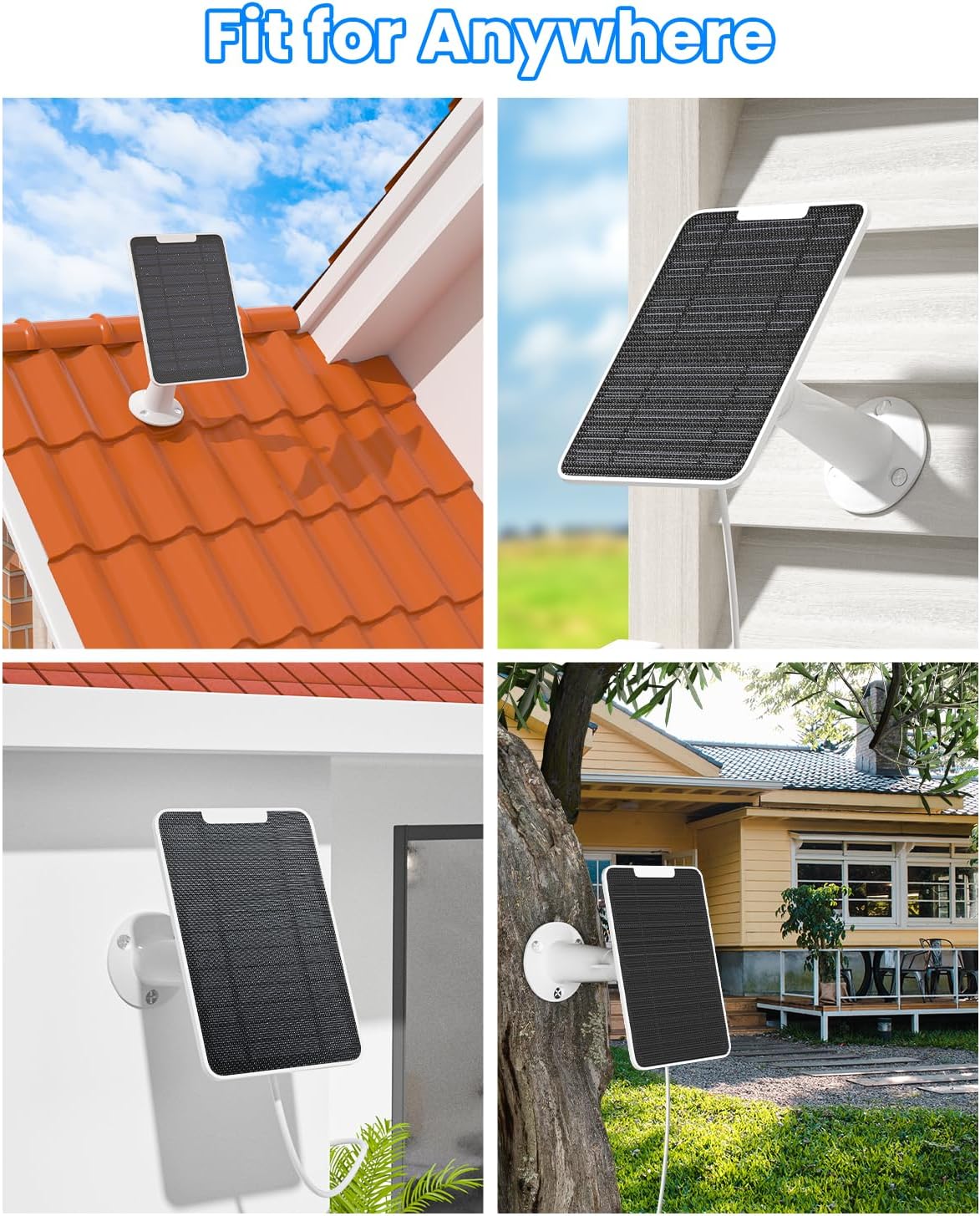 5W Arlo Solar Panel Charger Compatible with Arlo Essential Spotlight/XL Spotlight Camera, Arlo Essential Solar Panel Charger w/ 10ft Waterproof Micro USB Charging Cable, Adjustable Wall Mount, 4 Pack