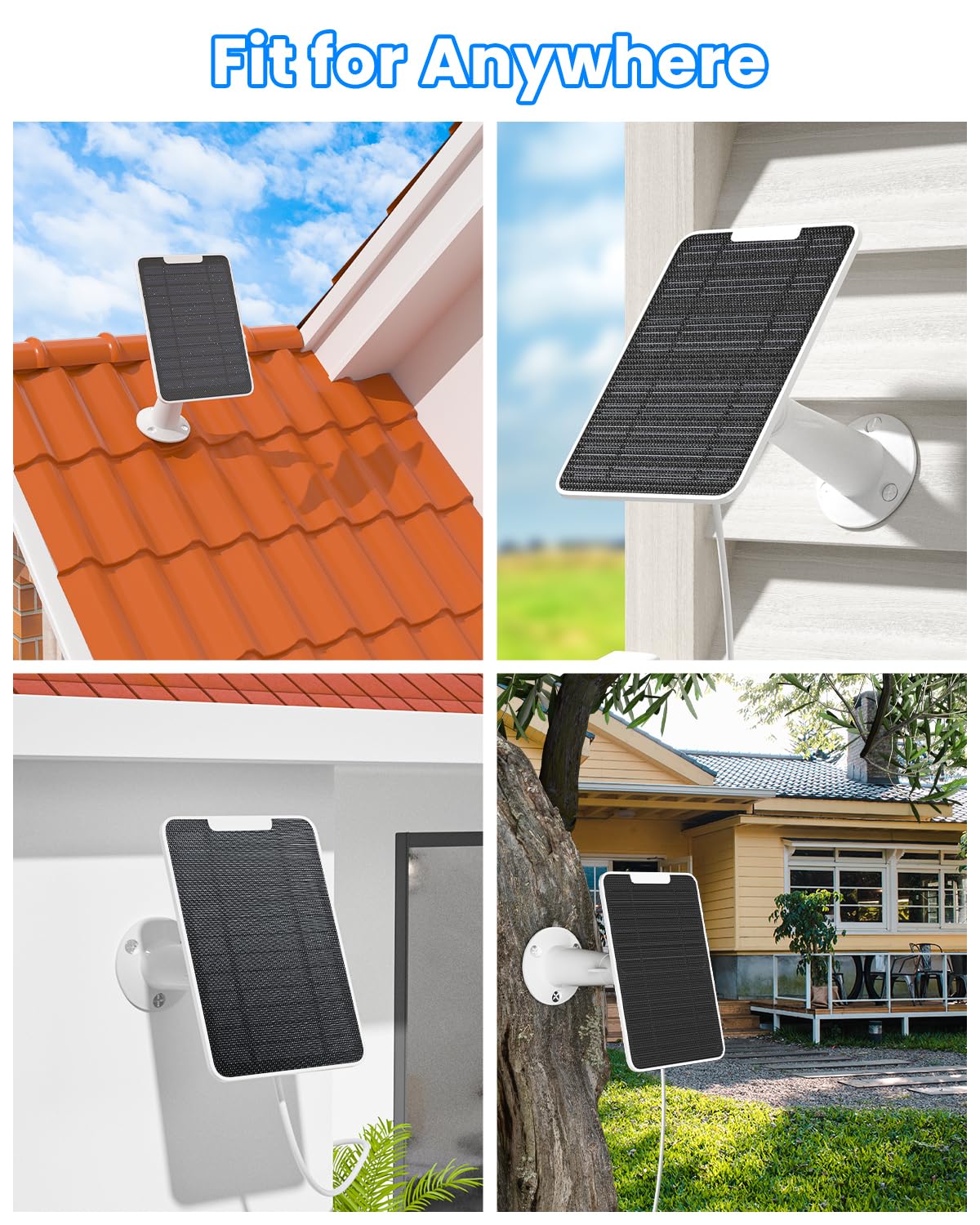 Cargador de panel solar Arlo de 5 W compatible con cámara Arlo Essential Spotlight/XL, cargador de panel solar Arlo Essential con cable de carga micro USB impermeable de 10 pies, soporte de pared