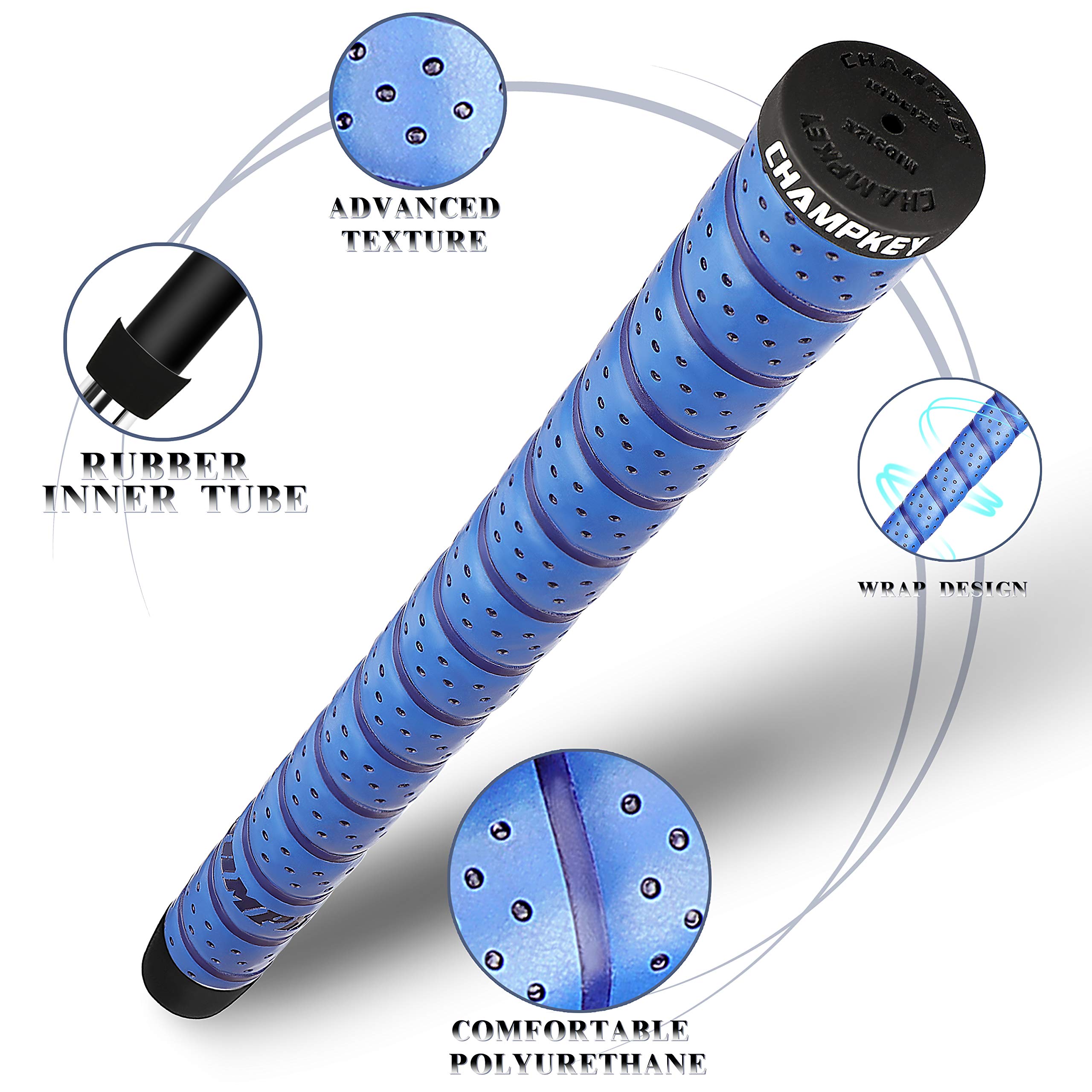 CHAMPKEY Advanced Polyurethane Wrap Style Golf Grips 13 Pack with Full Repair Kits - Comfortable and High Traction Golf Club Grips - All Weather Performance Golf Grip(Blue,Oversize)
