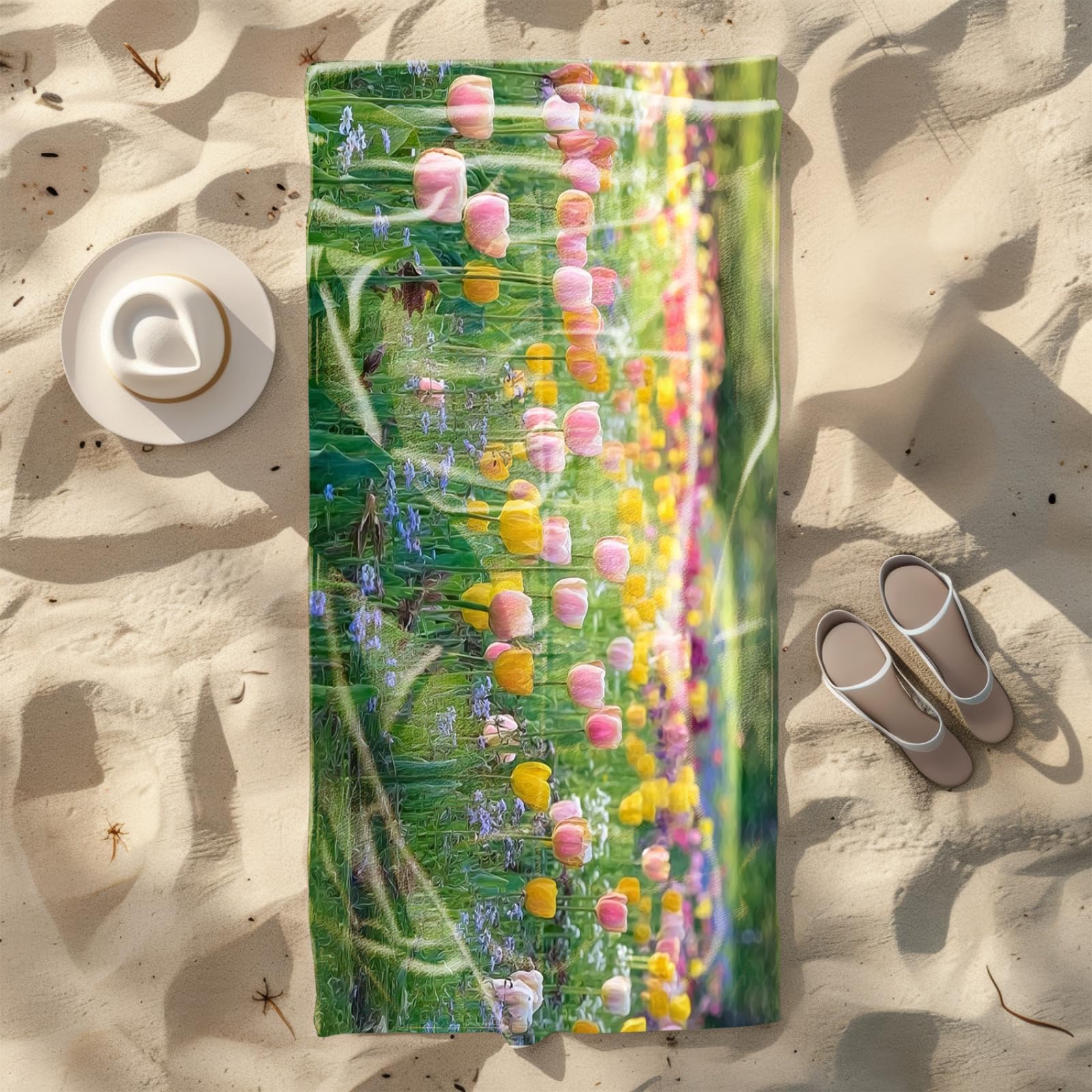 Genérico Toalla Playa Grande Rosa Flor Verde Microfibra Secado Rápido Oversize Toalla Sin Arena Súper Ligera Piscina Camping Picnic Yoga Gimnasio Y Deportes Viaje
