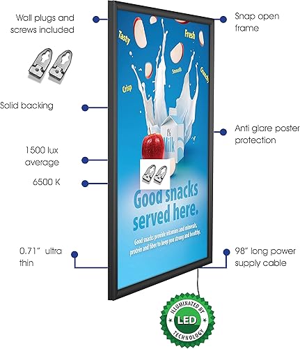 Miniatura 3 de M&T Displays Buy Max - Marco de póster de luz LED de 24 x 36 pulgadas, color negro, perfil de aluminio de 1 pulgada, carga frontal, montaje en