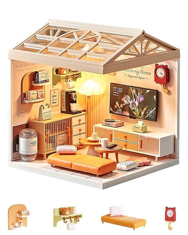 Kisoy DIY Miniature House Kit, Tiny House Kit with Furniture and LED Light, Mini Blocks Model Kit Sets, DIY Crafts/Hobbies Toys for Adults and Teens (Living Room) by Kisoy - Used condition - US$27.96