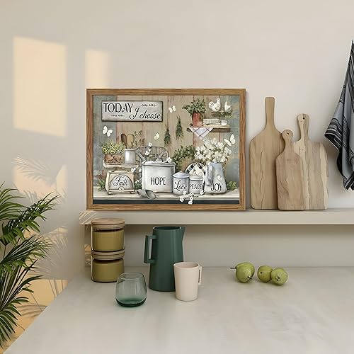 Miniatura 9 de Arte de pared rústico para cocina, lienzo inspirador de granja, pinturas para decoración de pared, carteles de mariposa de flores de cocina,