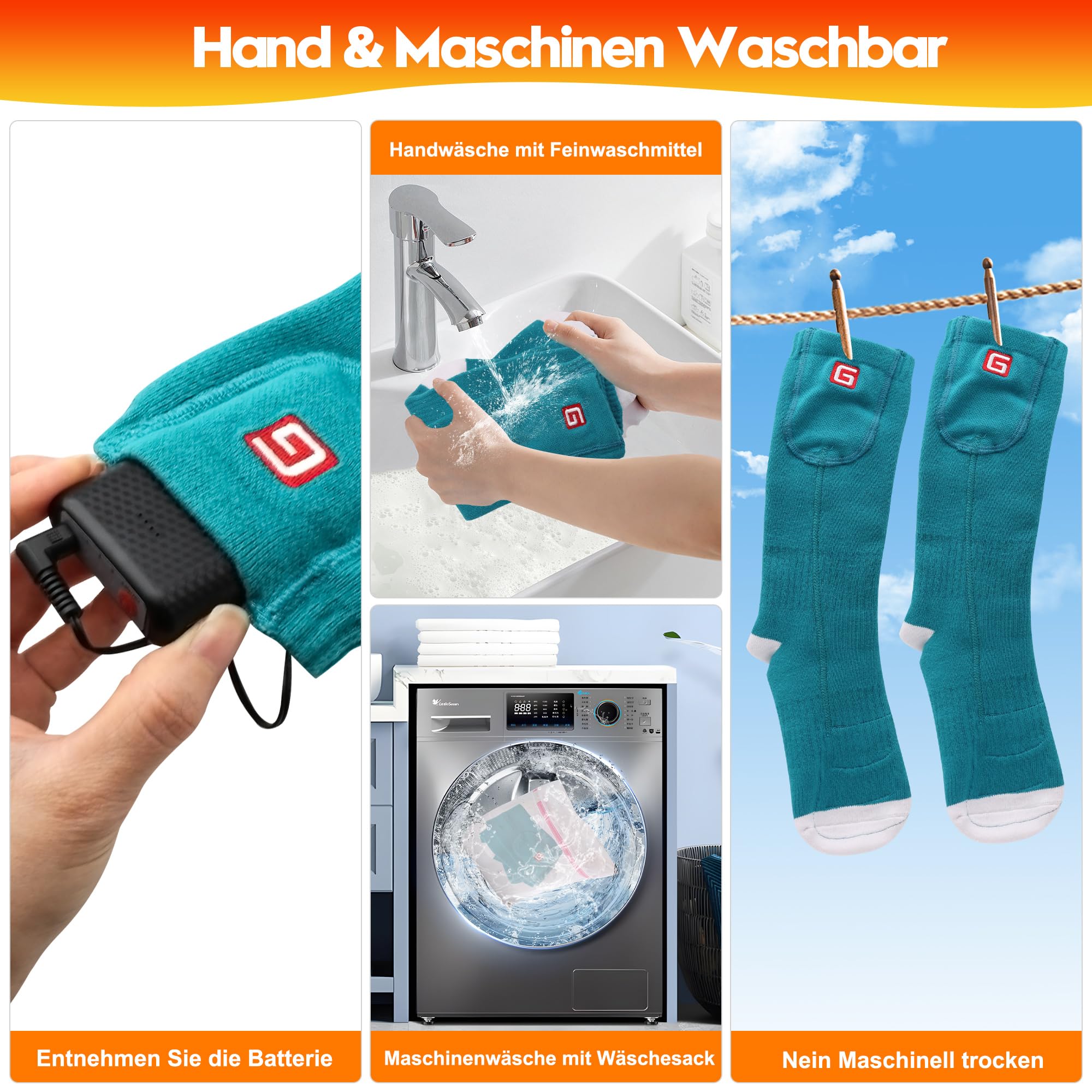 Svpro Chaussettes chauffantes rechargeables 4000mAh 3 réglages de température Chauffage jusqu'à 12 heures Ski Pêche Cyclisme Randonnée